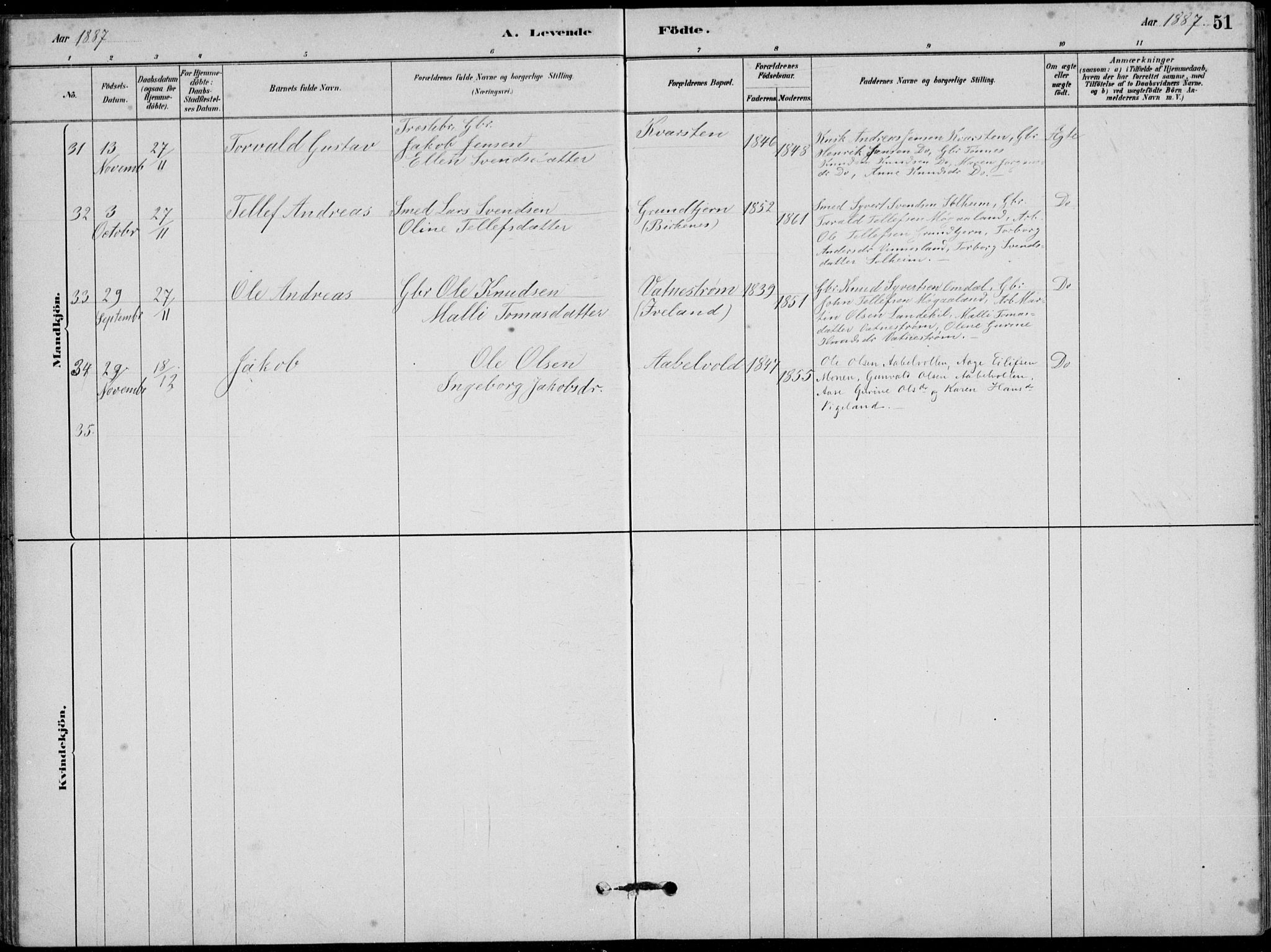 Vennesla sokneprestkontor, SAK/1111-0045/Fb/Fbb/L0003: Parish register (copy) no. B 3, 1879-1893, p. 51