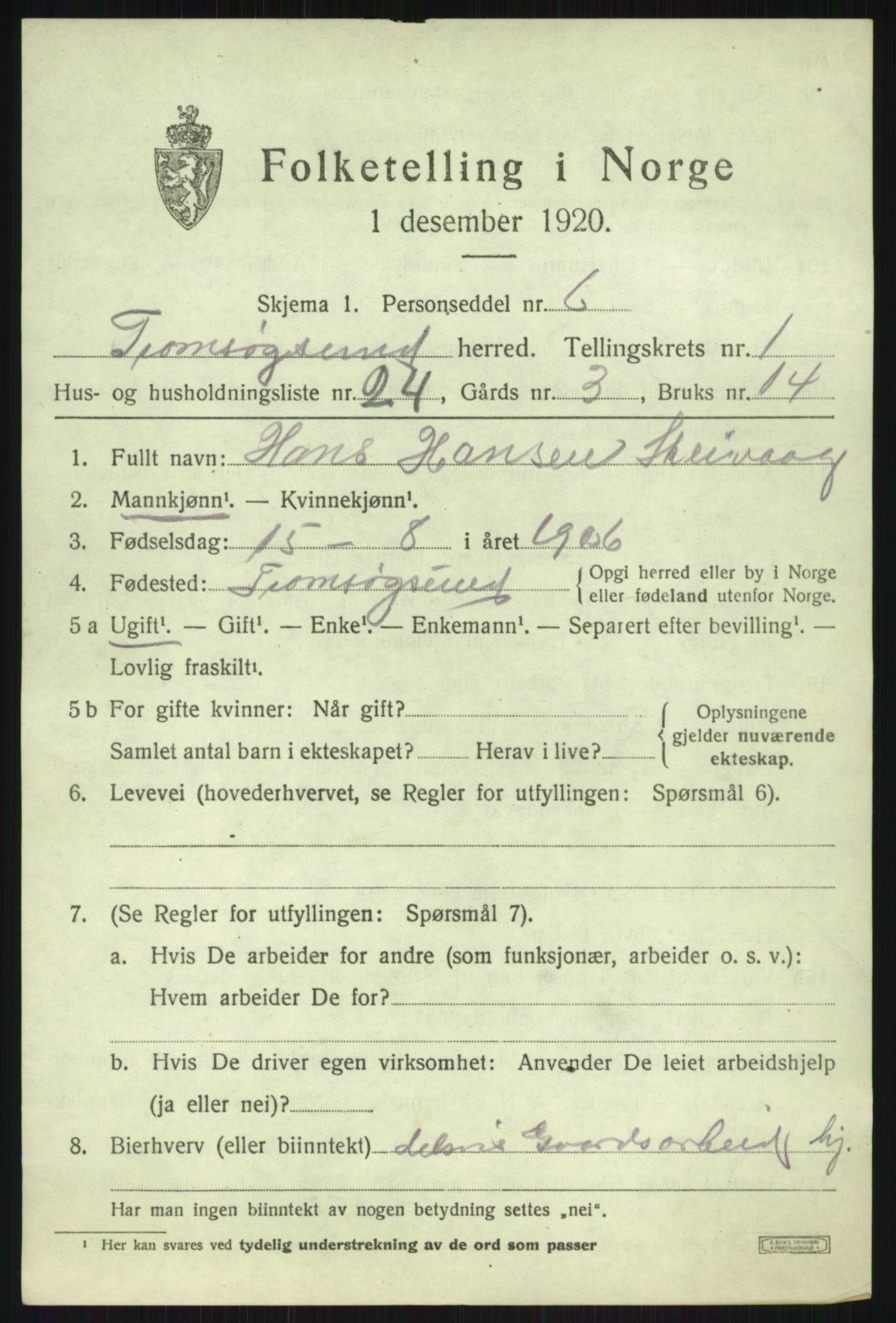 SATØ, 1920 census for Tromsøysund, 1920, p. 2360