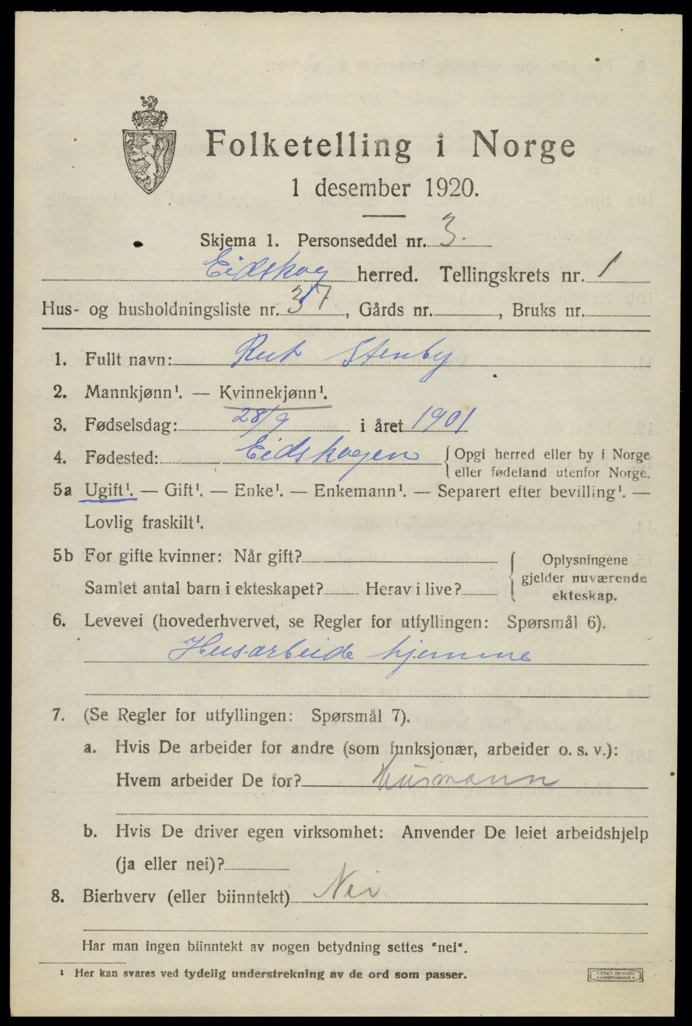 SAH, 1920 census for Eidskog, 1920, p. 2831