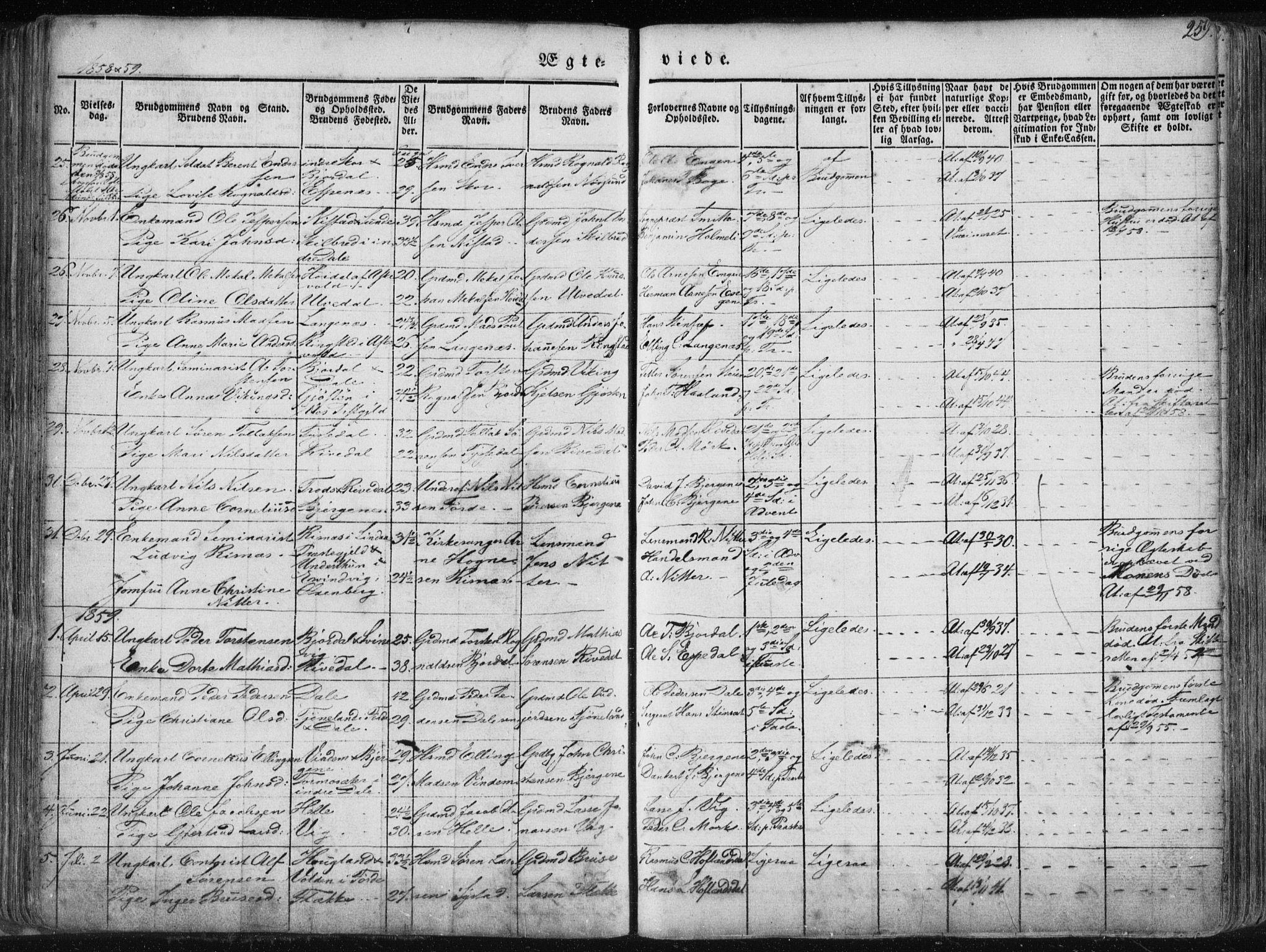 Fjaler sokneprestembete, AV/SAB-A-79801/H/Haa/Haaa/L0006: Parish register (official) no. A 6, 1835-1884, p. 259