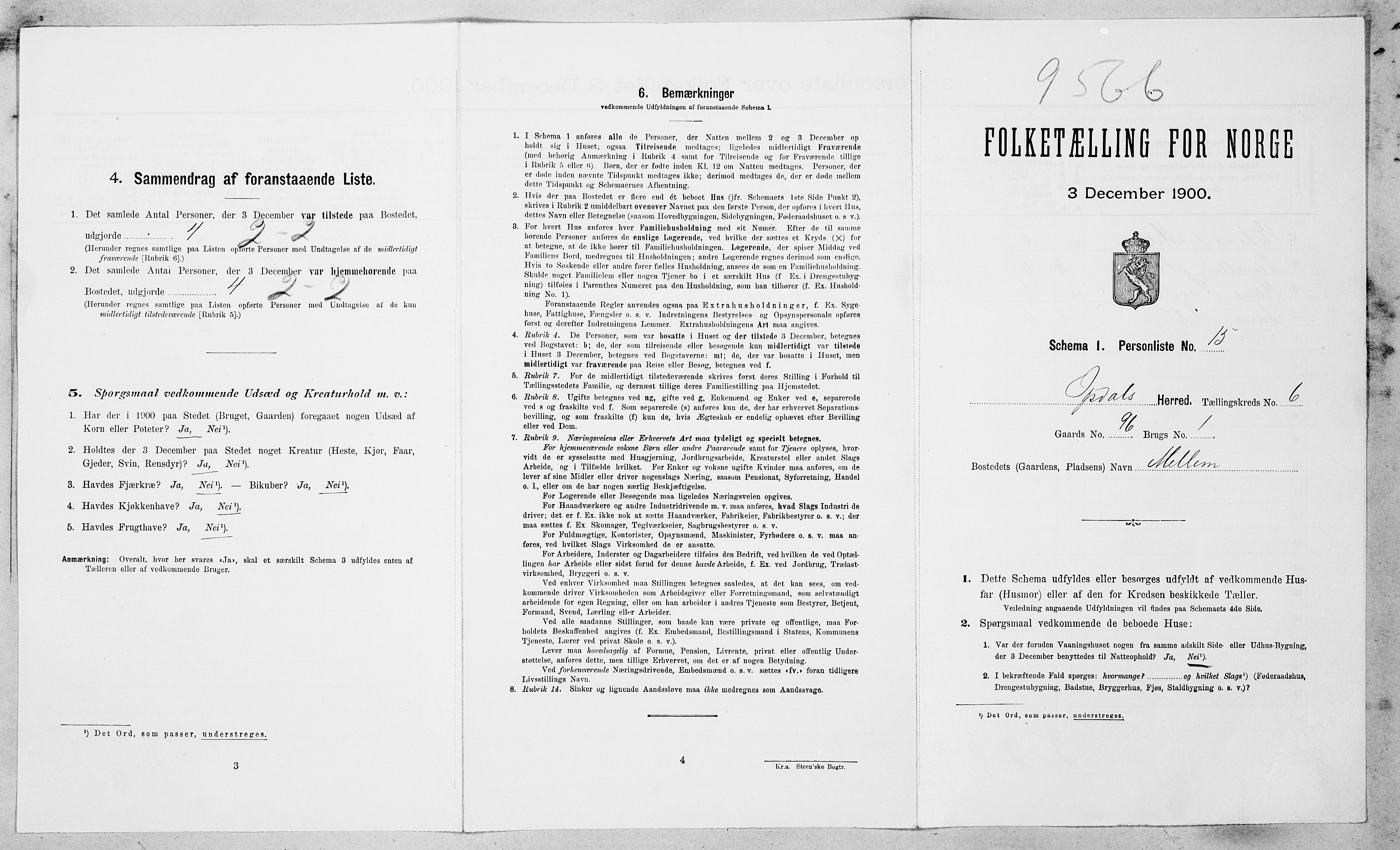 SAT, 1900 census for Oppdal, 1900, p. 604