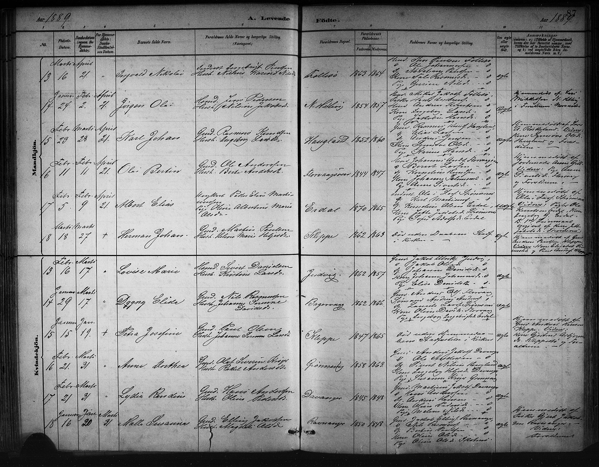 Askøy Sokneprestembete, SAB/A-74101/H/Ha/Hab/Haba/L0008: Parish register (copy) no. A 8, 1882-1893, p. 87