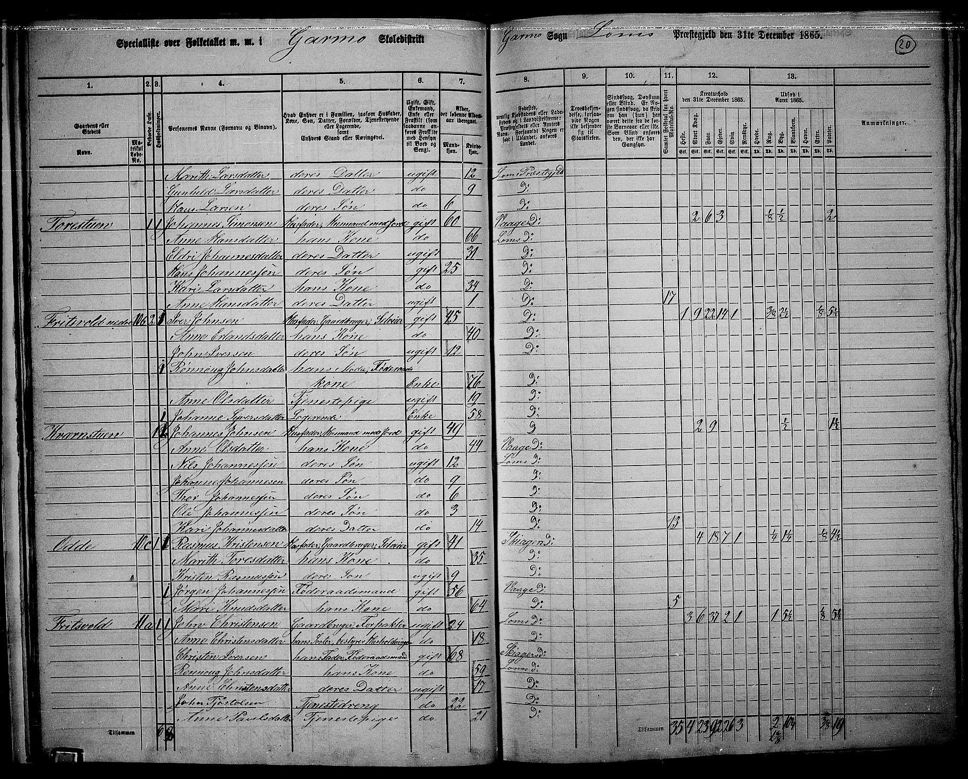 RA, 1865 census for Lom, 1865, p. 18