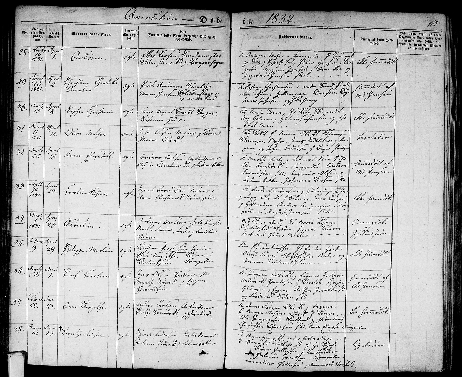 Bragernes kirkebøker, AV/SAKO-A-6/F/Fb/L0001: Parish register (official) no. II 1, 1830-1847, p. 163