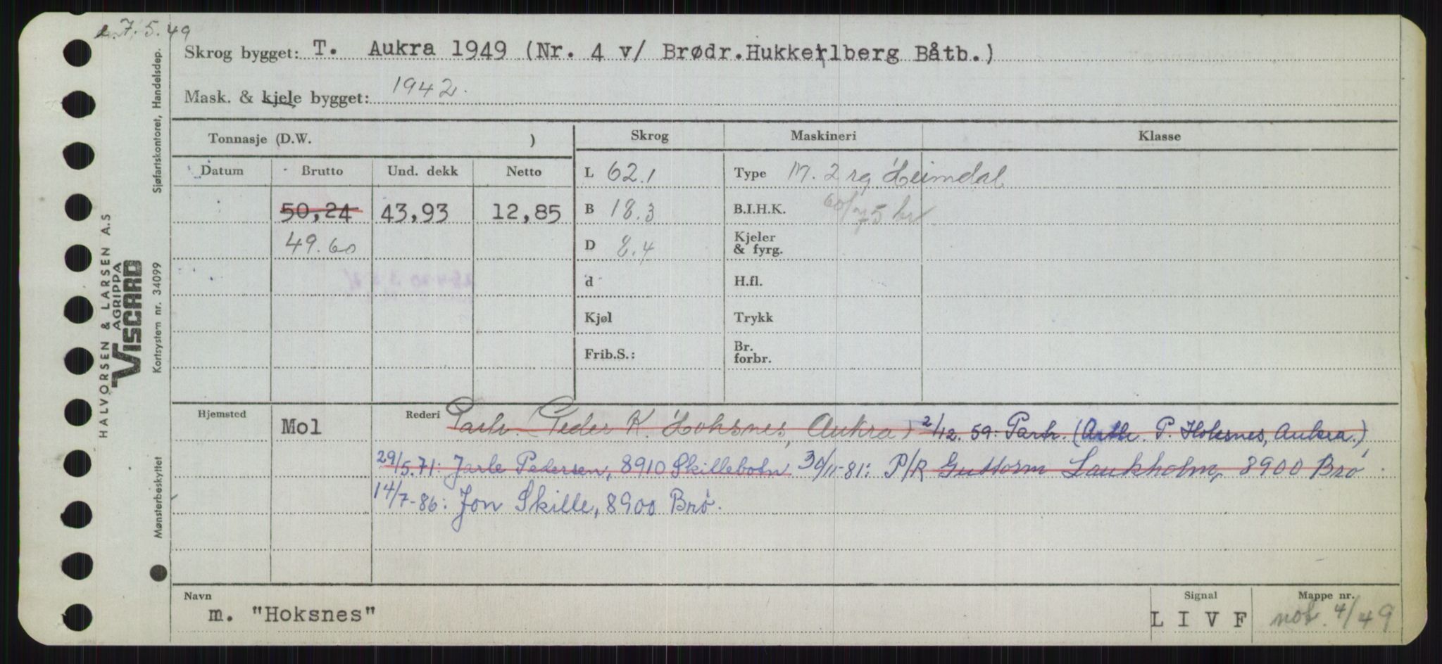 Sjøfartsdirektoratet med forløpere, Skipsmålingen, RA/S-1627/H/Ha/L0003/0001: Fartøy, Hilm-Mar / Fartøy, Hilm-Kol, p. 51