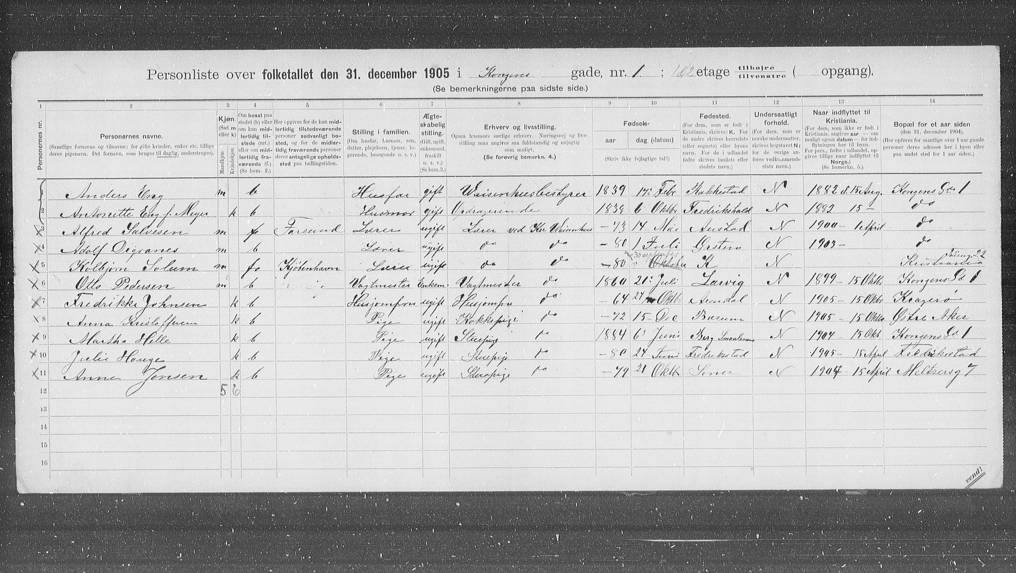 OBA, Municipal Census 1905 for Kristiania, 1905, p. 27612