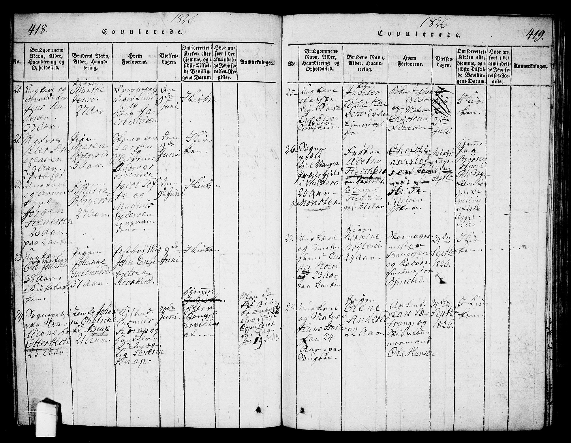 Halden prestekontor Kirkebøker, AV/SAO-A-10909/G/Ga/L0001: Parish register (copy) no. 1, 1815-1833, p. 418-419