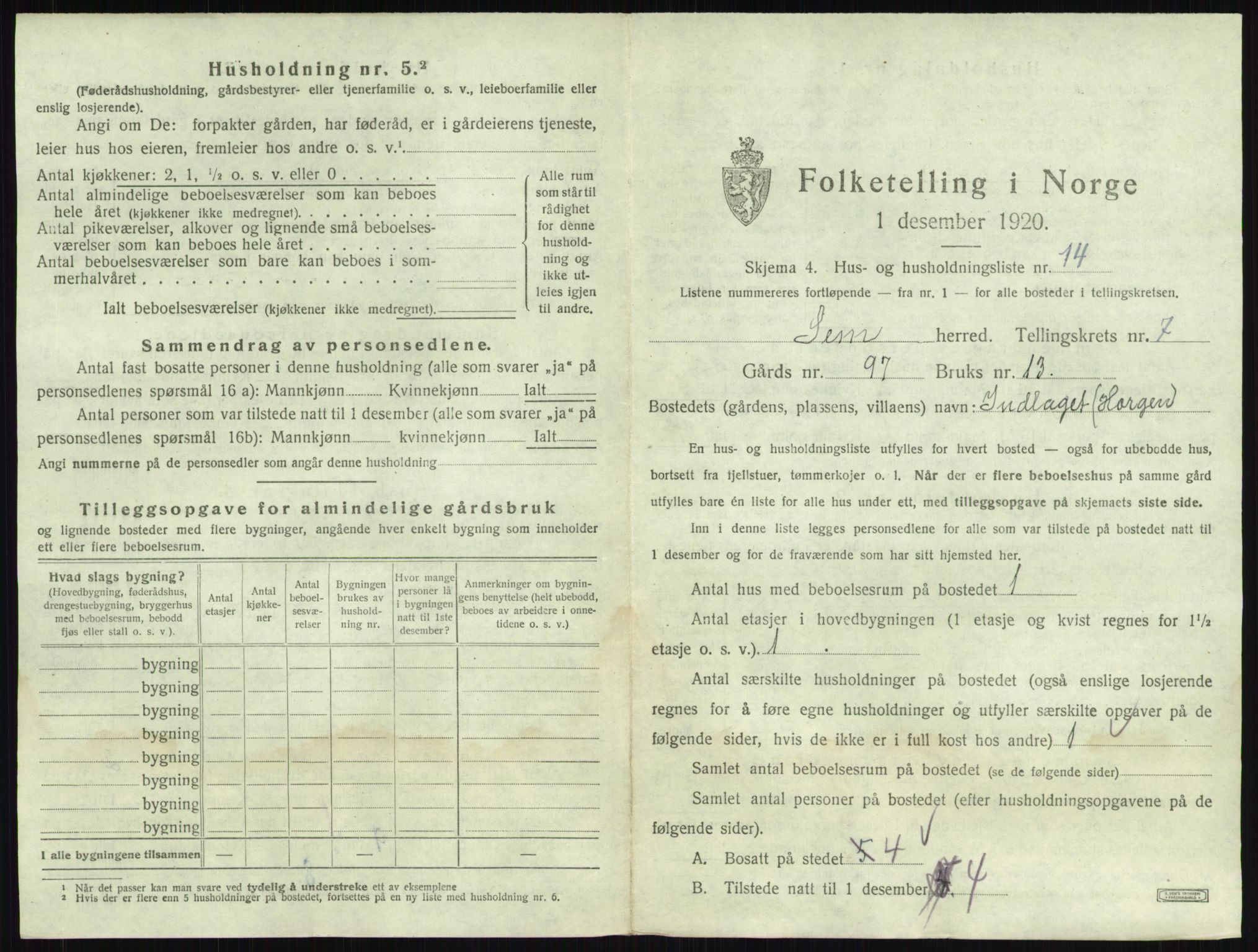 SAKO, 1920 census for Sem, 1920, p. 1480