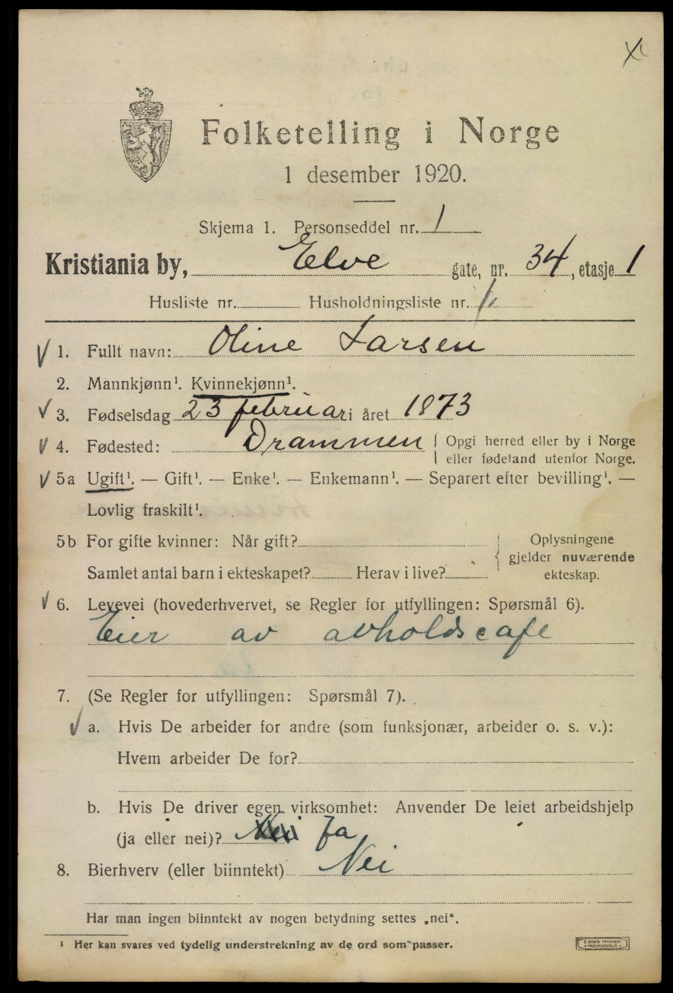 SAO, 1920 census for Kristiania, 1920, p. 215393