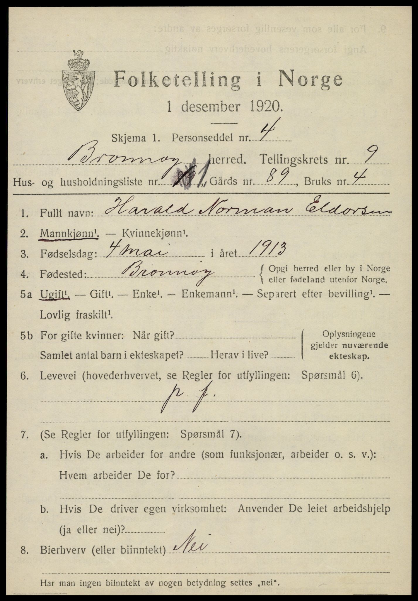 SAT, 1920 census for Brønnøy, 1920, p. 7054