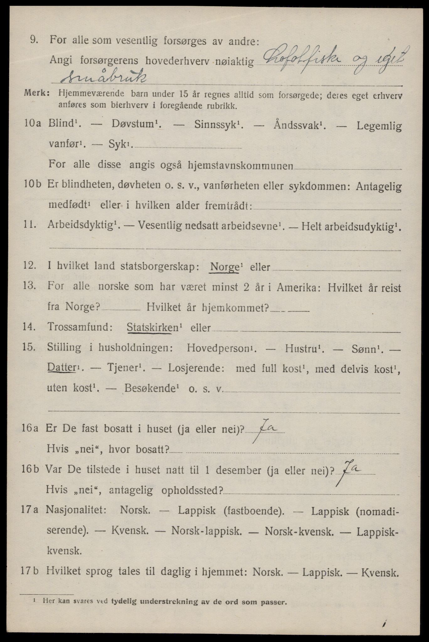 SAT, 1920 census for Flakstad, 1920, p. 2836