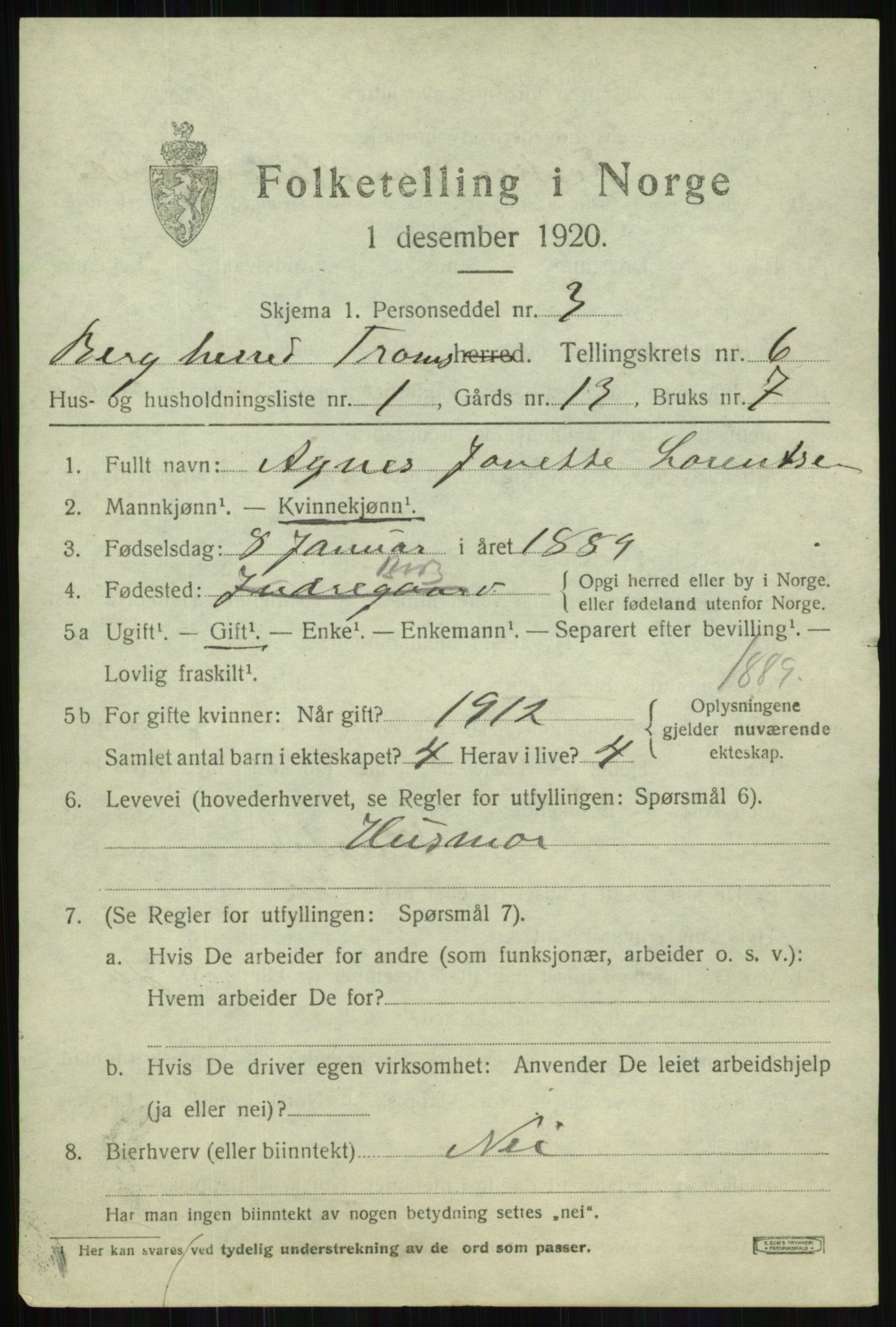 SATØ, 1920 census for Berg, 1920, p. 2057