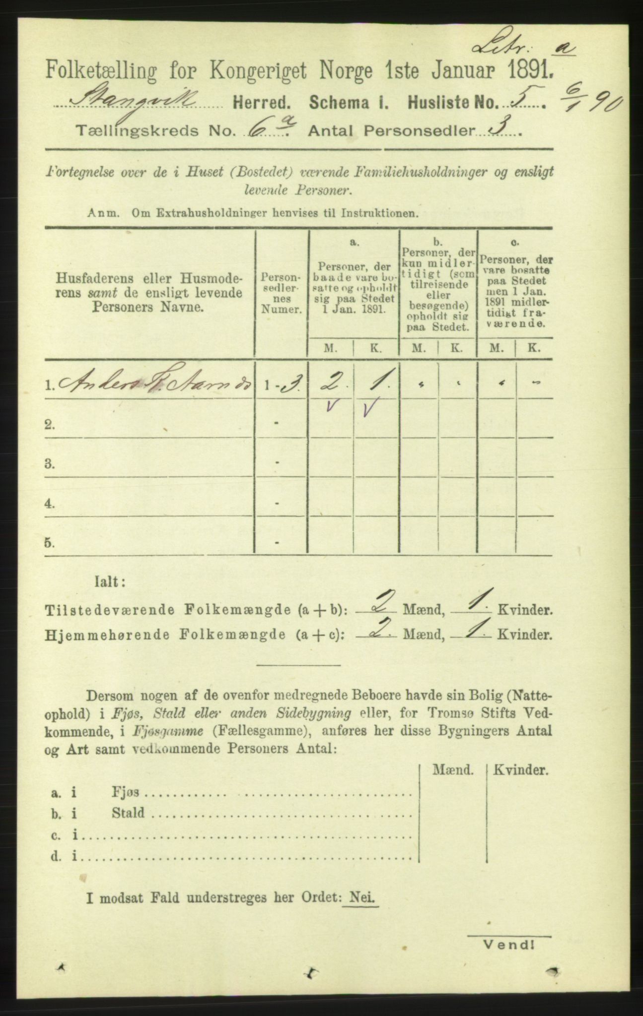 RA, 1891 census for 1564 Stangvik, 1891, p. 2612