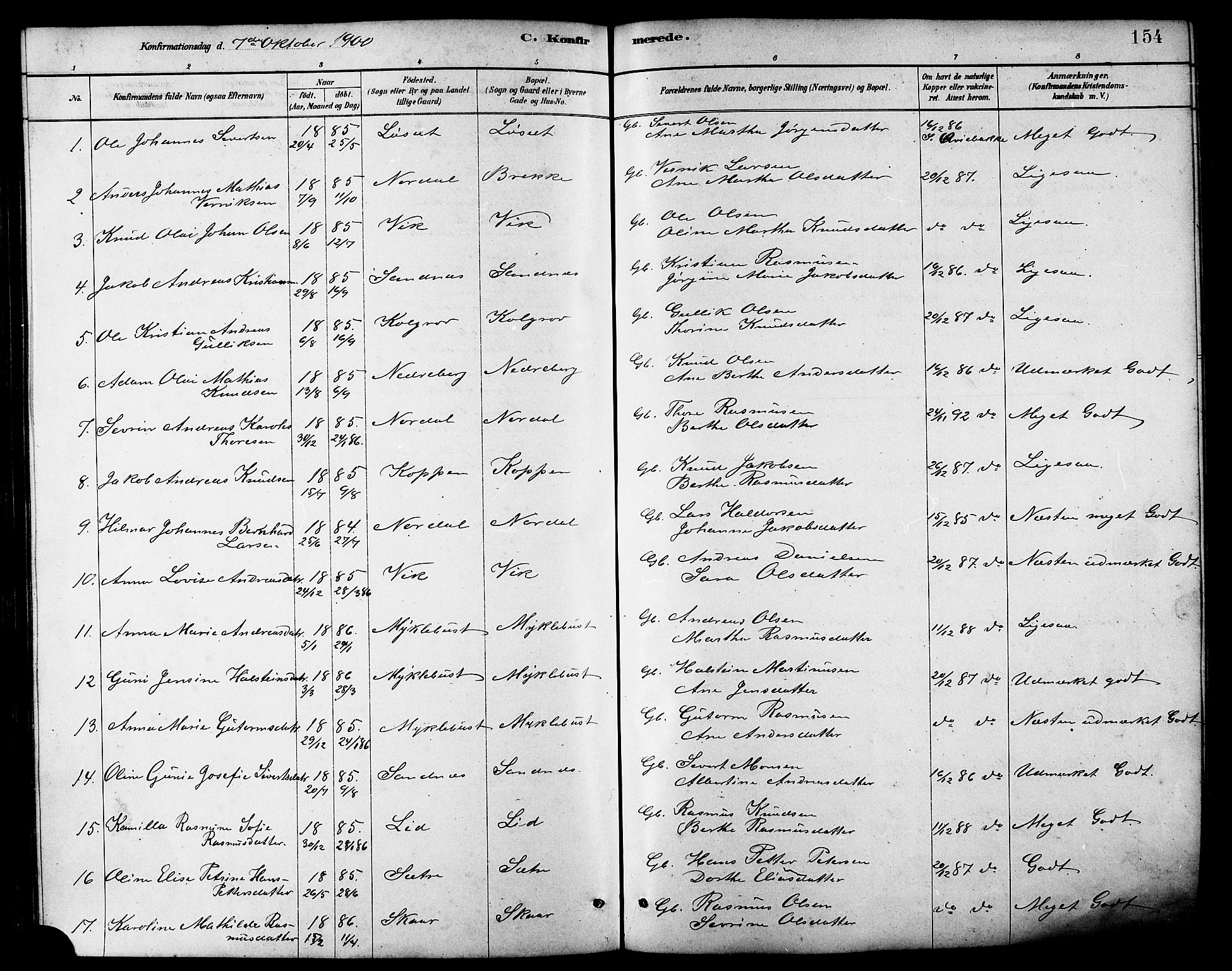 Ministerialprotokoller, klokkerbøker og fødselsregistre - Møre og Romsdal, AV/SAT-A-1454/502/L0027: Parish register (copy) no. 502C01, 1878-1908, p. 154