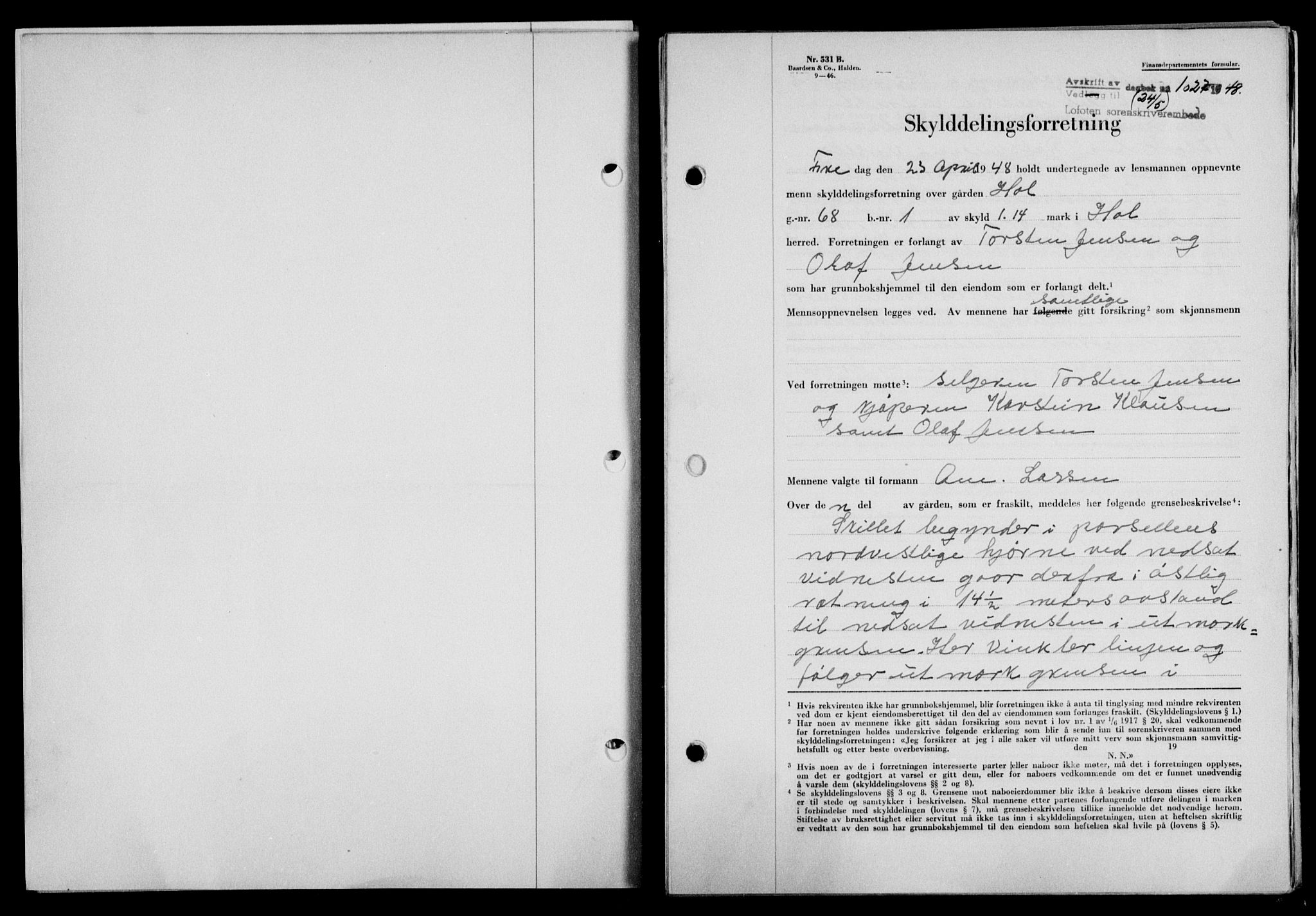 Lofoten sorenskriveri, SAT/A-0017/1/2/2C/L0018a: Mortgage book no. 18a, 1948-1948, Diary no: : 1027/1948