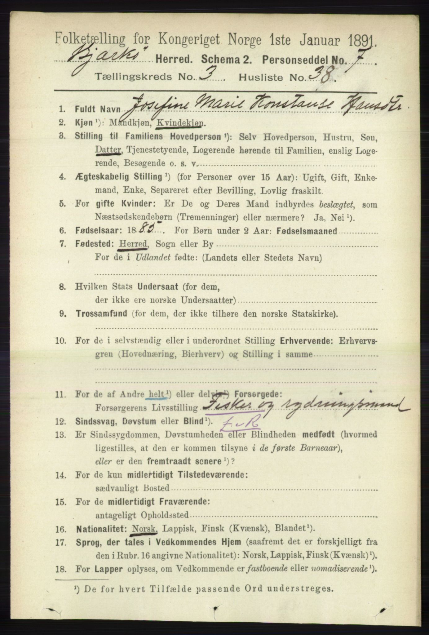 RA, 1891 census for 1915 Bjarkøy, 1891, p. 1761