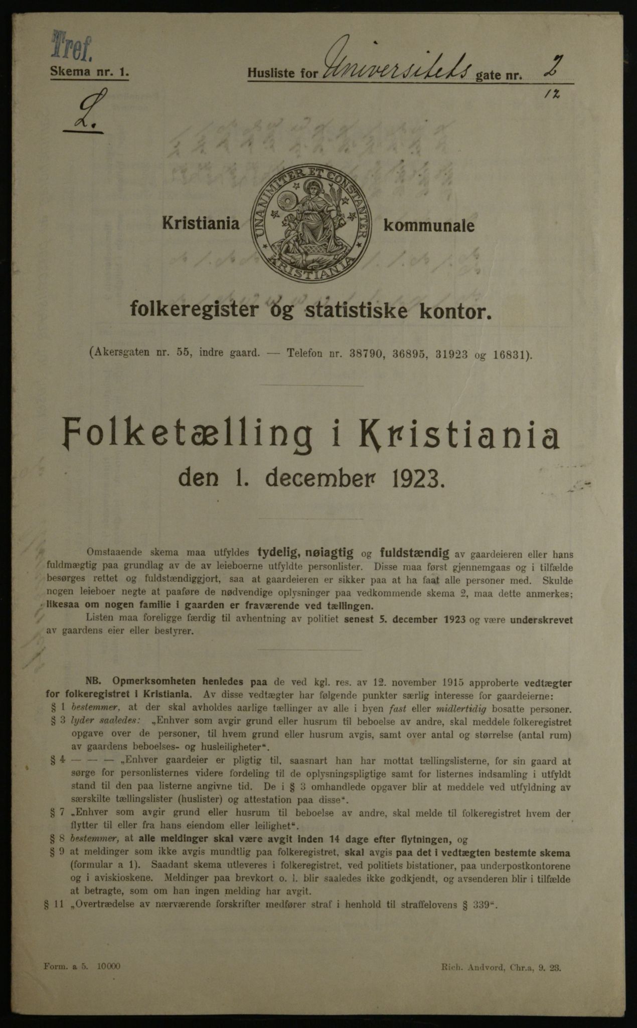 OBA, Municipal Census 1923 for Kristiania, 1923, p. 132643