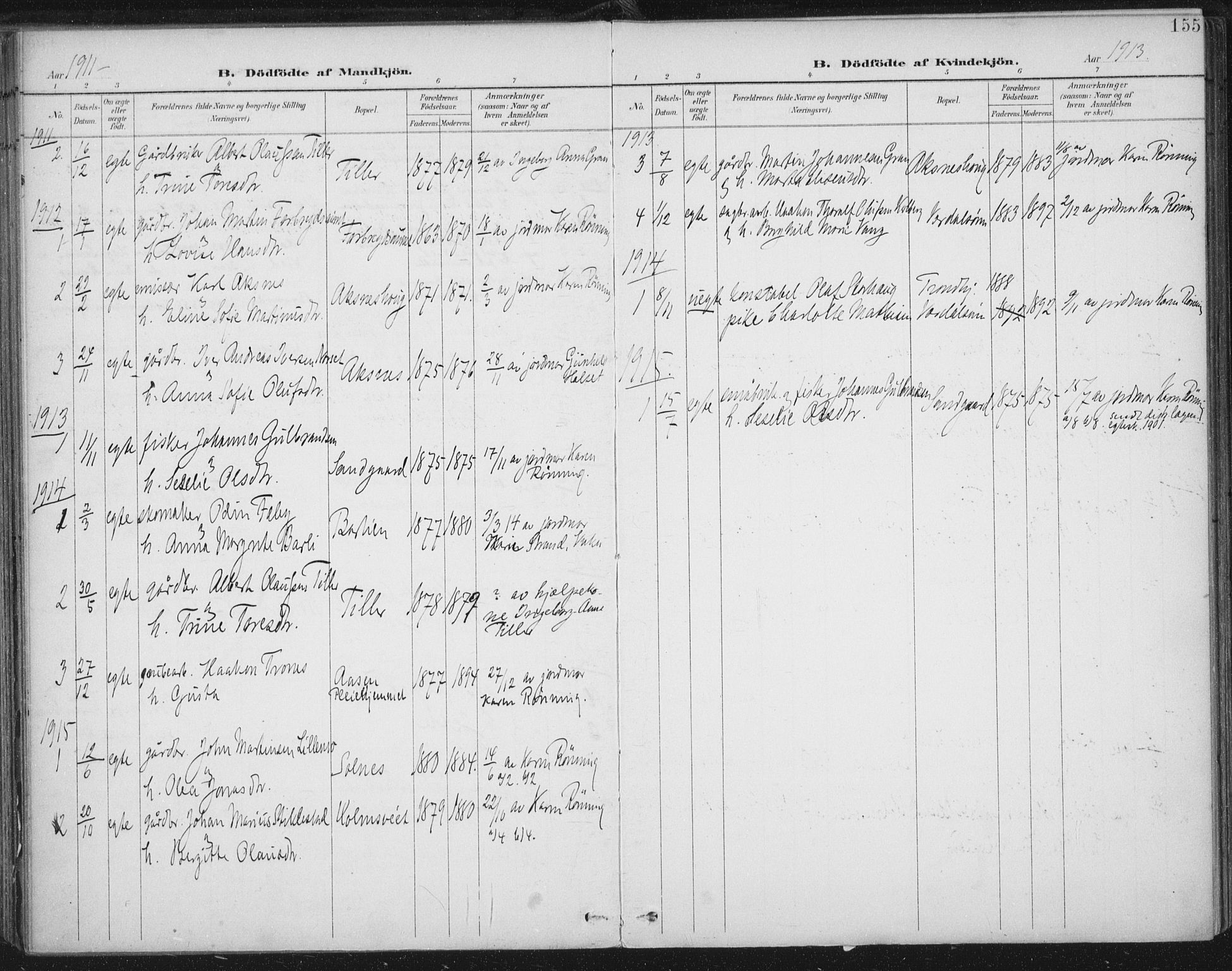 Ministerialprotokoller, klokkerbøker og fødselsregistre - Nord-Trøndelag, SAT/A-1458/723/L0246: Parish register (official) no. 723A15, 1900-1917, p. 155