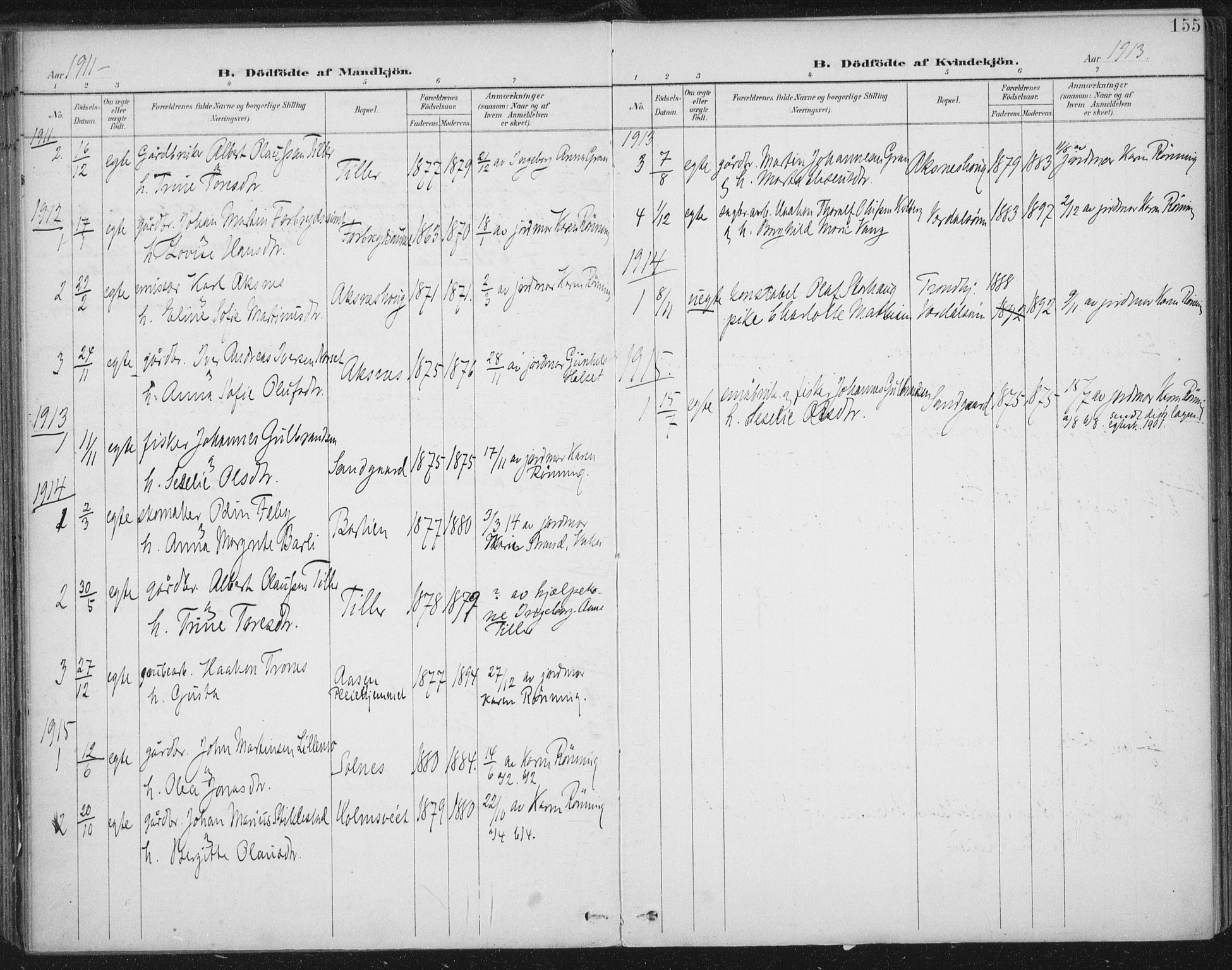 Ministerialprotokoller, klokkerbøker og fødselsregistre - Nord-Trøndelag, AV/SAT-A-1458/723/L0246: Parish register (official) no. 723A15, 1900-1917, p. 155