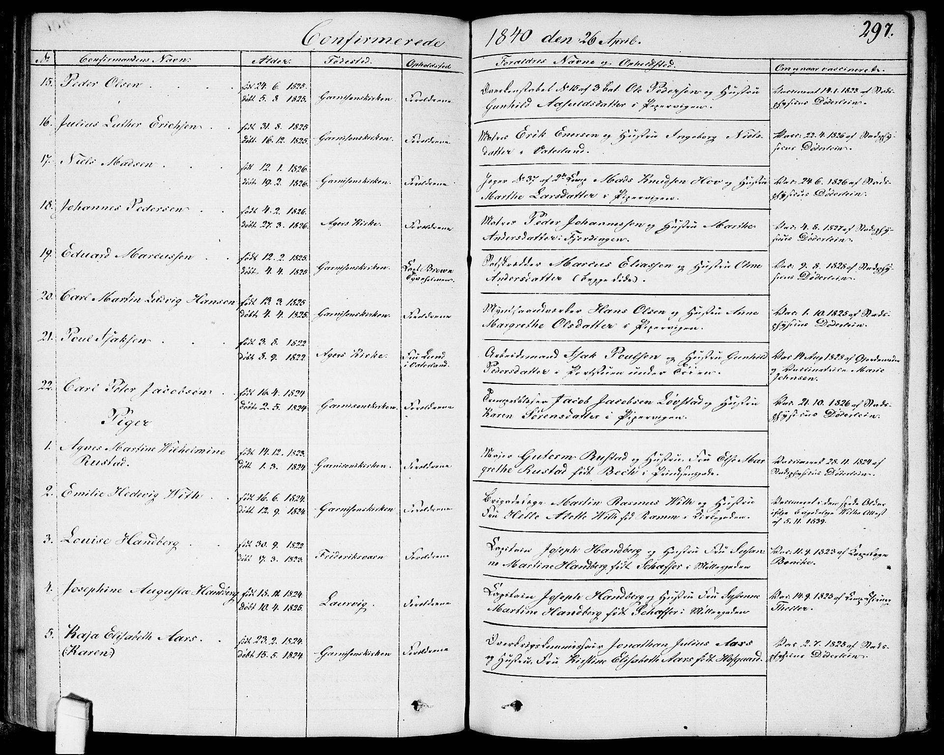 Garnisonsmenigheten Kirkebøker, AV/SAO-A-10846/G/Ga/L0004: Parish register (copy) no. 4, 1828-1840, p. 297