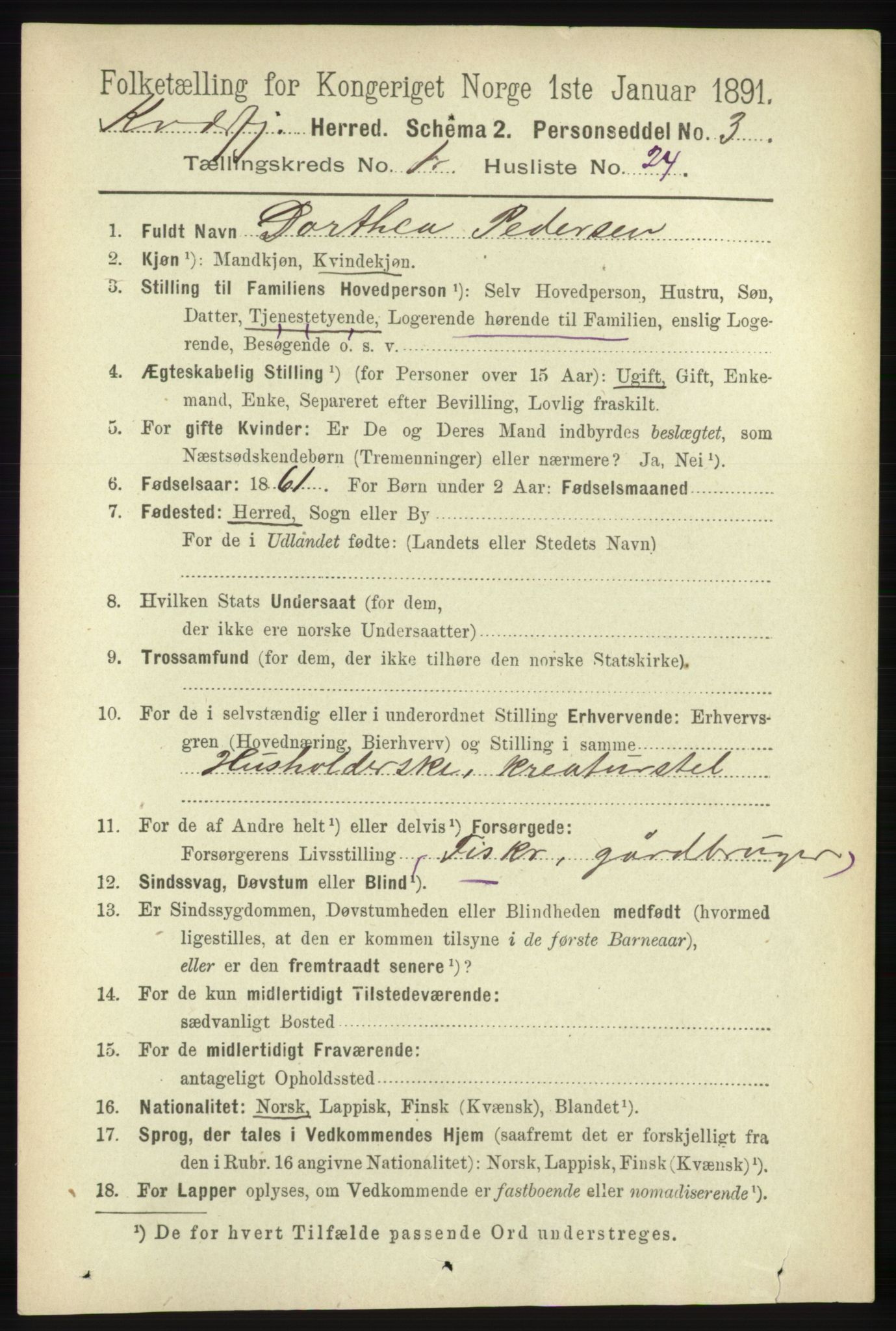 RA, 1891 census for 1911 Kvæfjord, 1891, p. 250