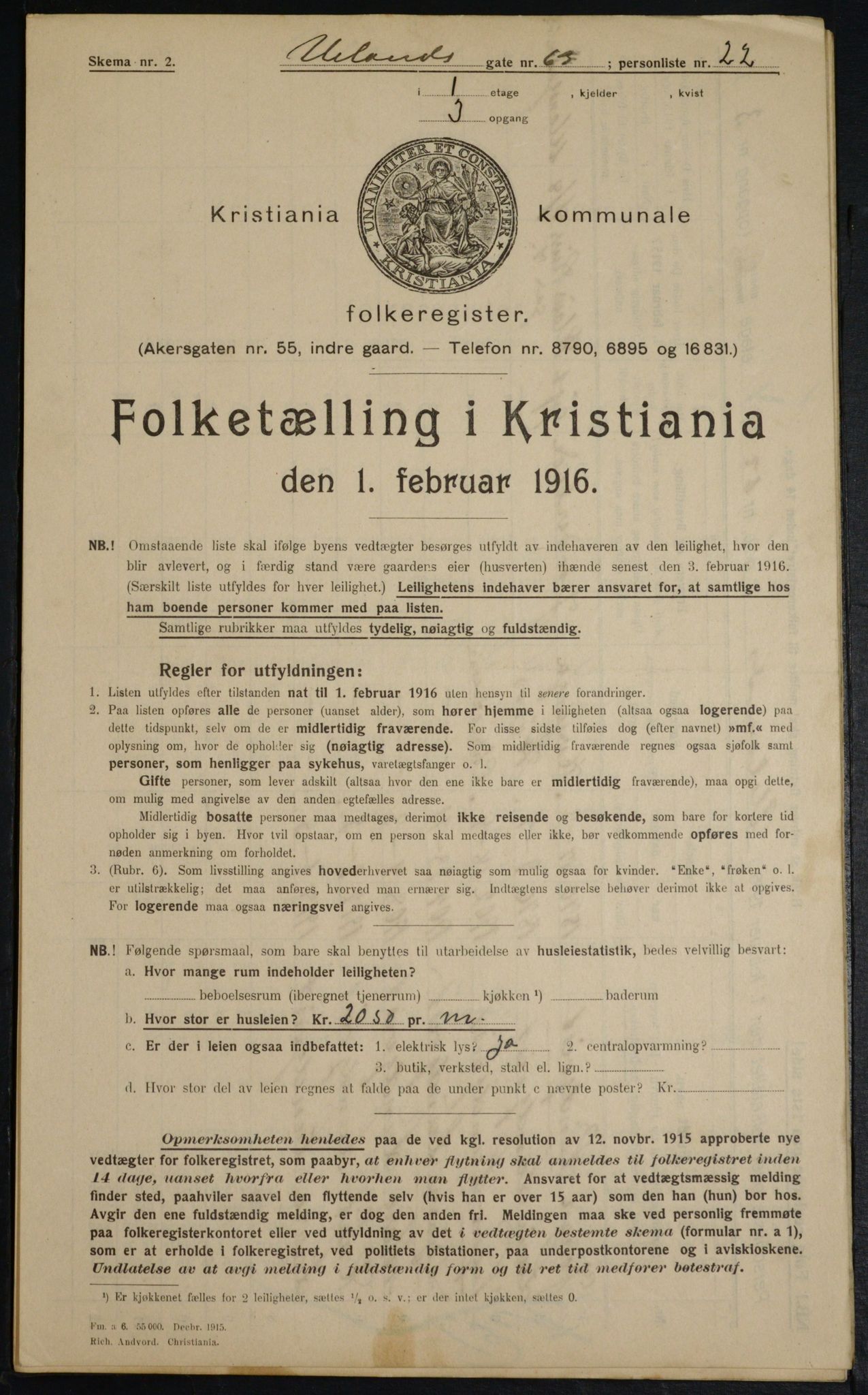 OBA, Municipal Census 1916 for Kristiania, 1916, p. 122120