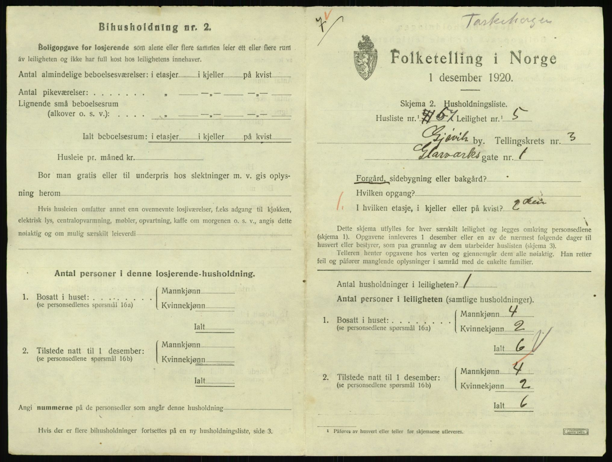 SAH, 1920 census for Gjøvik, 1920, p. 1746