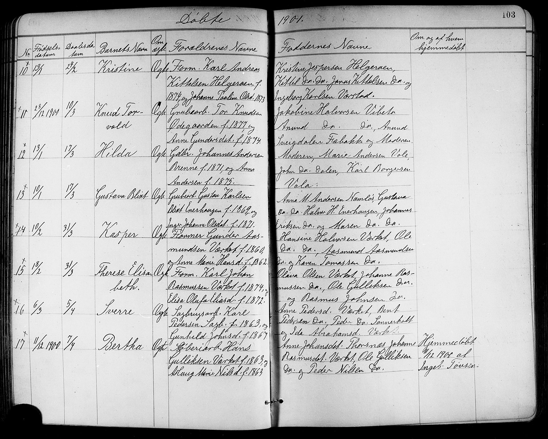Holla kirkebøker, SAKO/A-272/G/Ga/L0005: Parish register (copy) no. I 5, 1891-1917, p. 103