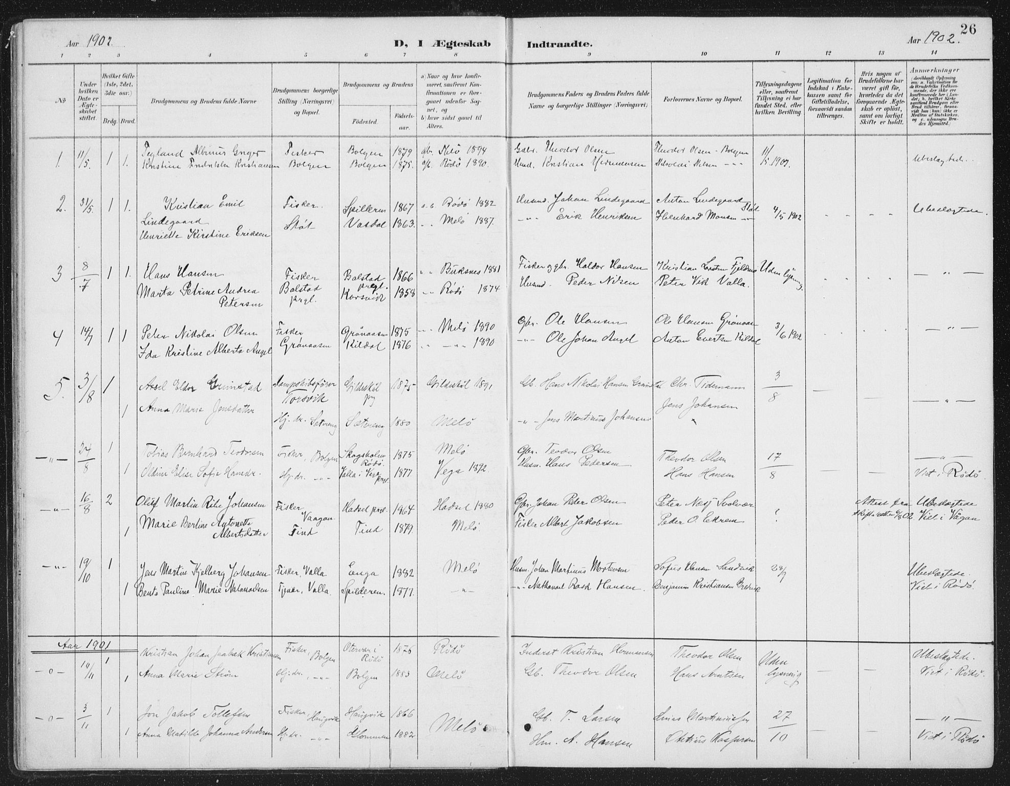 Ministerialprotokoller, klokkerbøker og fødselsregistre - Nordland, SAT/A-1459/843/L0638: Parish register (copy) no. 843C07, 1888-1907, p. 26