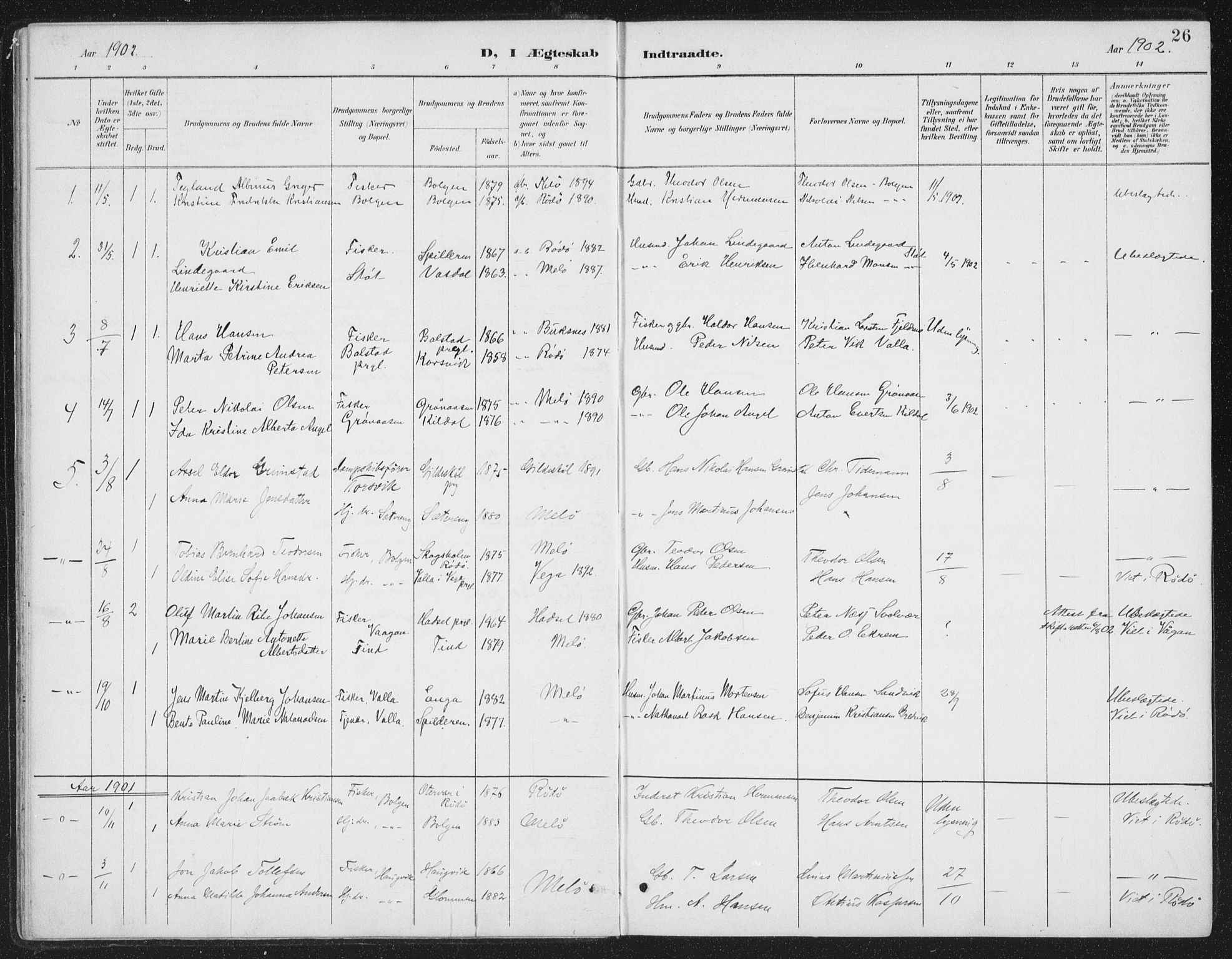 Ministerialprotokoller, klokkerbøker og fødselsregistre - Nordland, AV/SAT-A-1459/843/L0638: Parish register (copy) no. 843C07, 1888-1907, p. 26