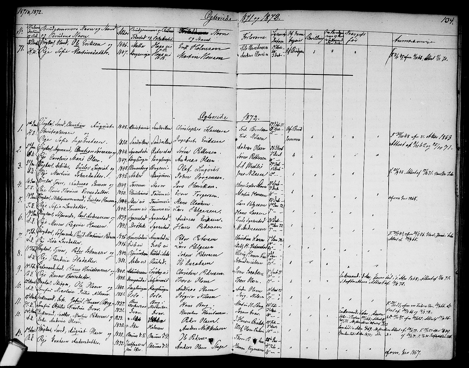 Asker prestekontor Kirkebøker, SAO/A-10256a/F/Fa/L0010: Parish register (official) no. I 10, 1825-1878, p. 134