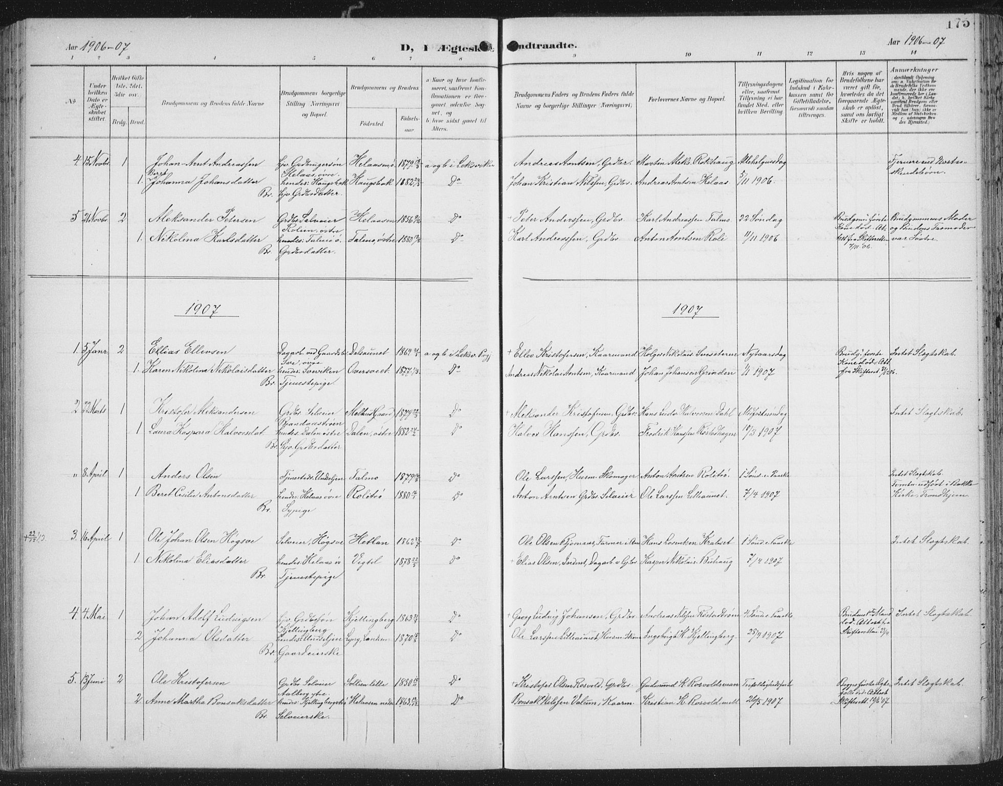 Ministerialprotokoller, klokkerbøker og fødselsregistre - Nord-Trøndelag, SAT/A-1458/701/L0011: Parish register (official) no. 701A11, 1899-1915, p. 175