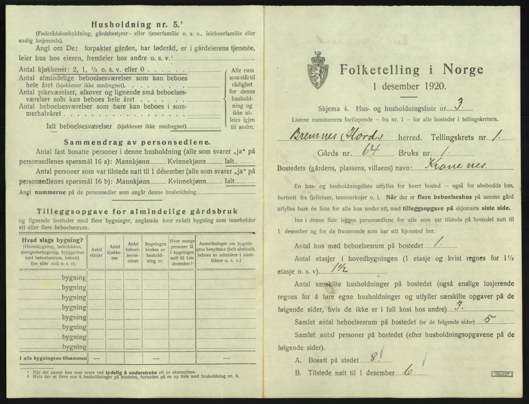 SAB, 1920 census for Bremnes, 1920, p. 47