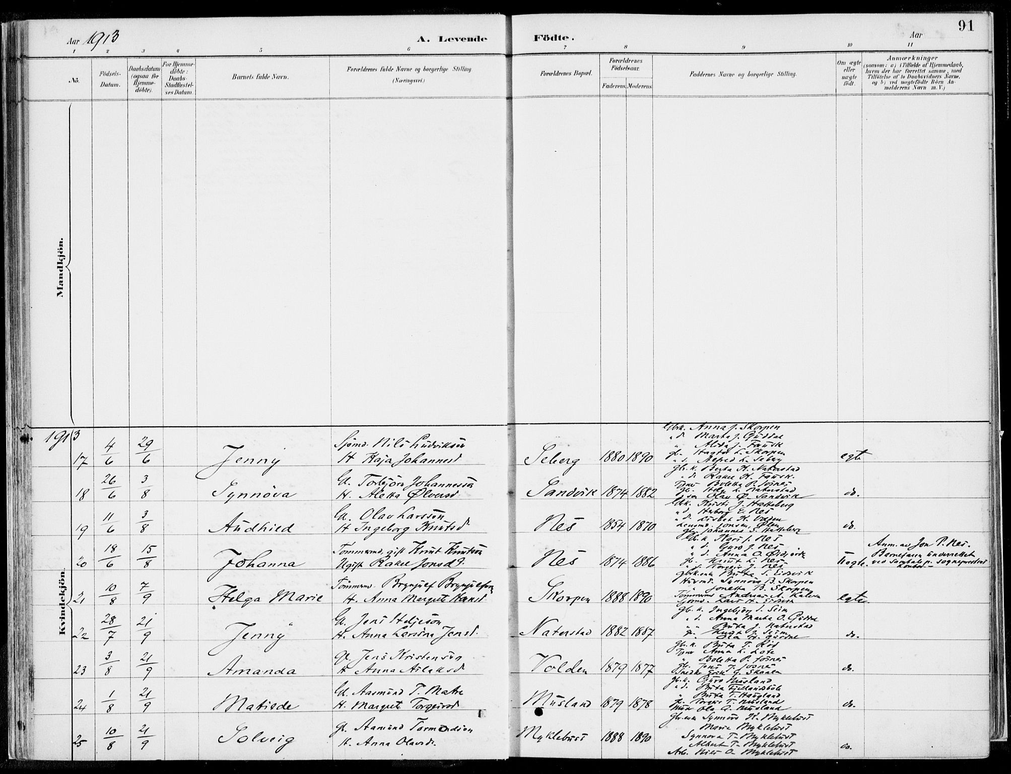 Kvinnherad sokneprestembete, AV/SAB-A-76401/H/Haa: Parish register (official) no. B  1, 1887-1921, p. 91