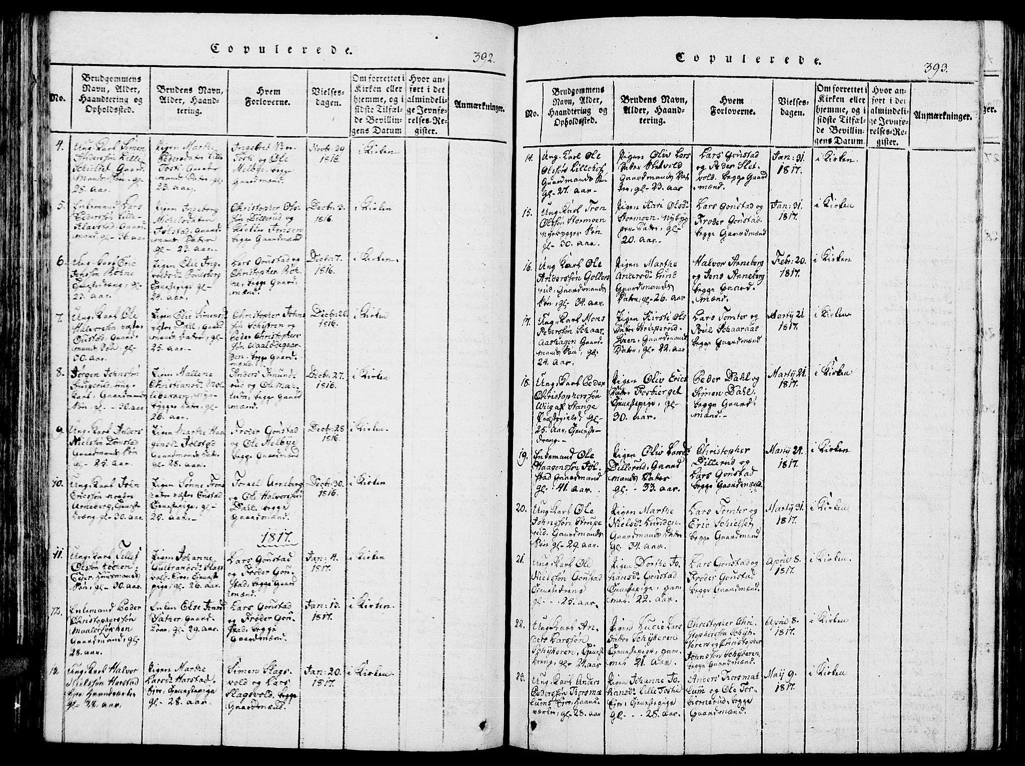Romedal prestekontor, SAH/PREST-004/K/L0002: Parish register (official) no. 2, 1814-1828, p. 392-393