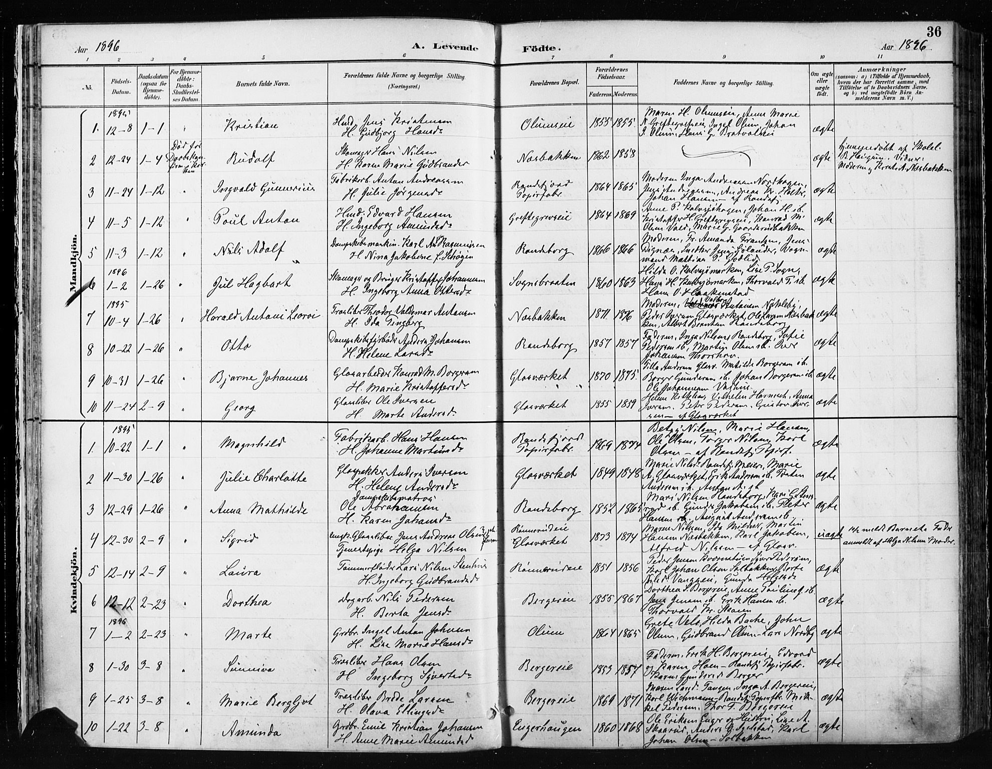 Jevnaker prestekontor, SAH/PREST-116/H/Ha/Haa/L0009: Parish register (official) no. 9, 1891-1901, p. 36