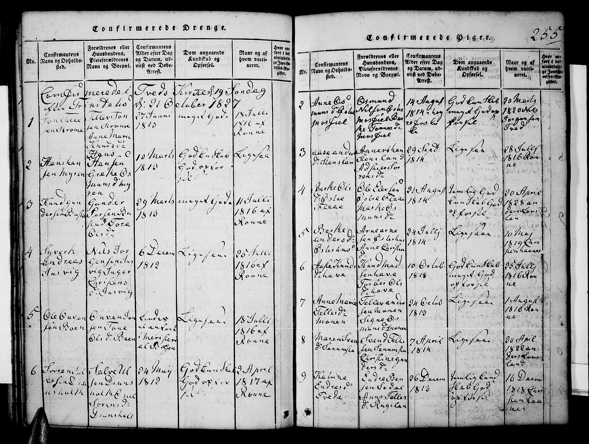 Tveit sokneprestkontor, SAK/1111-0043/F/Fb/L0001: Parish register (copy) no. B 1, 1820-1834, p. 255