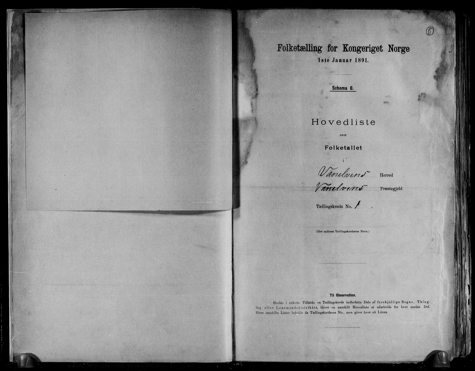 RA, 1891 census for 1511 Vanylven, 1891, p. 5