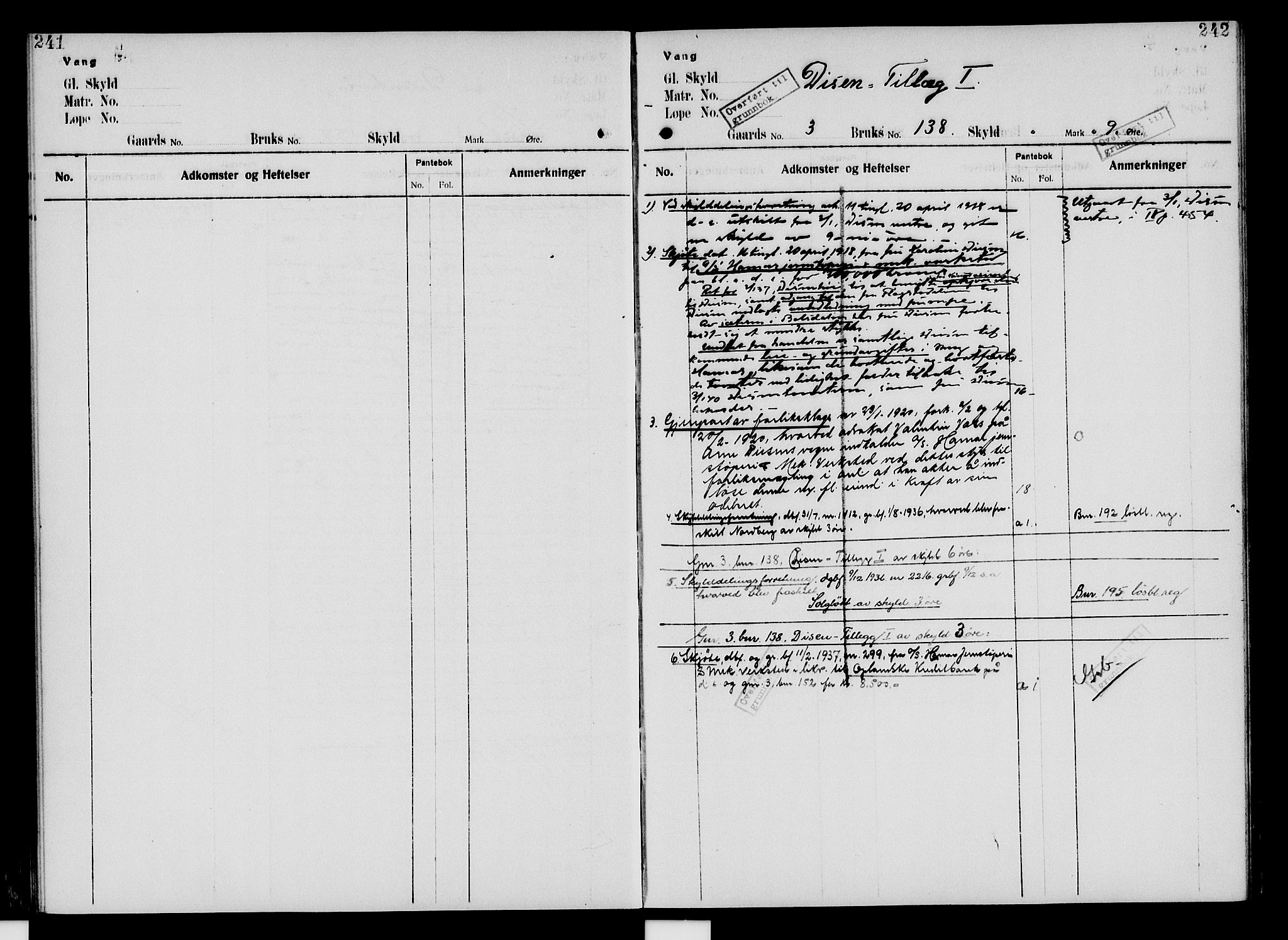 Nord-Hedmark sorenskriveri, SAH/TING-012/H/Ha/Had/Hade/L0005: Mortgage register no. 4.5, 1916-1940, p. 241-242