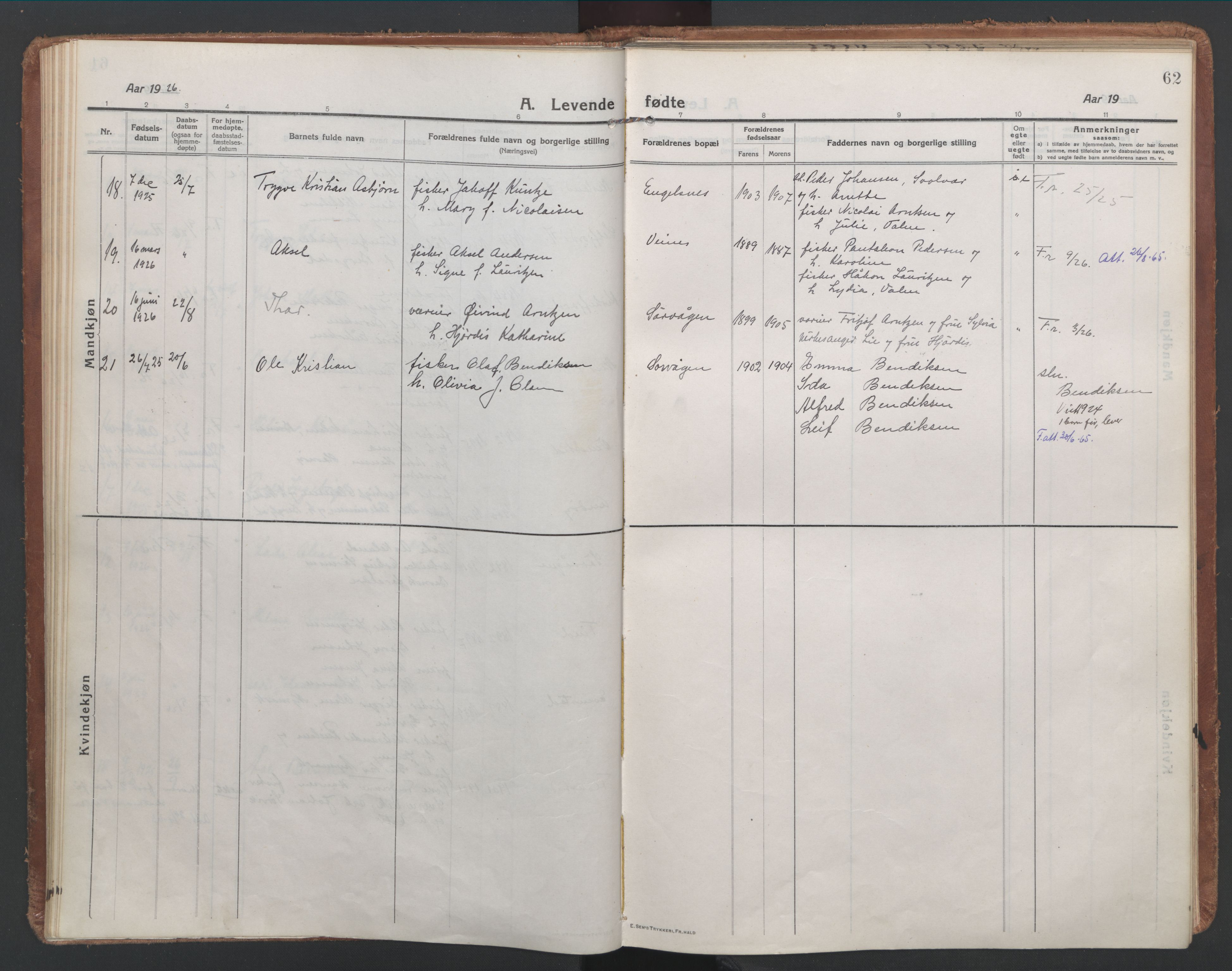 Ministerialprotokoller, klokkerbøker og fødselsregistre - Nordland, SAT/A-1459/886/L1222: Parish register (official) no. 886A04, 1914-1926, p. 62
