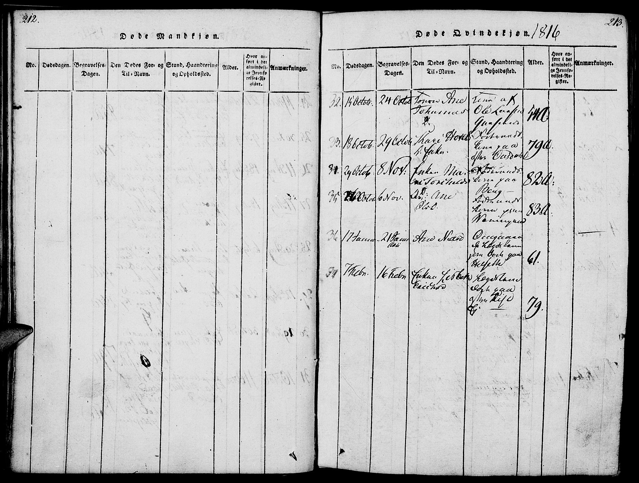 Nes prestekontor, Hedmark, AV/SAH-PREST-020/K/Ka/L0002: Parish register (official) no. 2, 1813-1827, p. 212-213