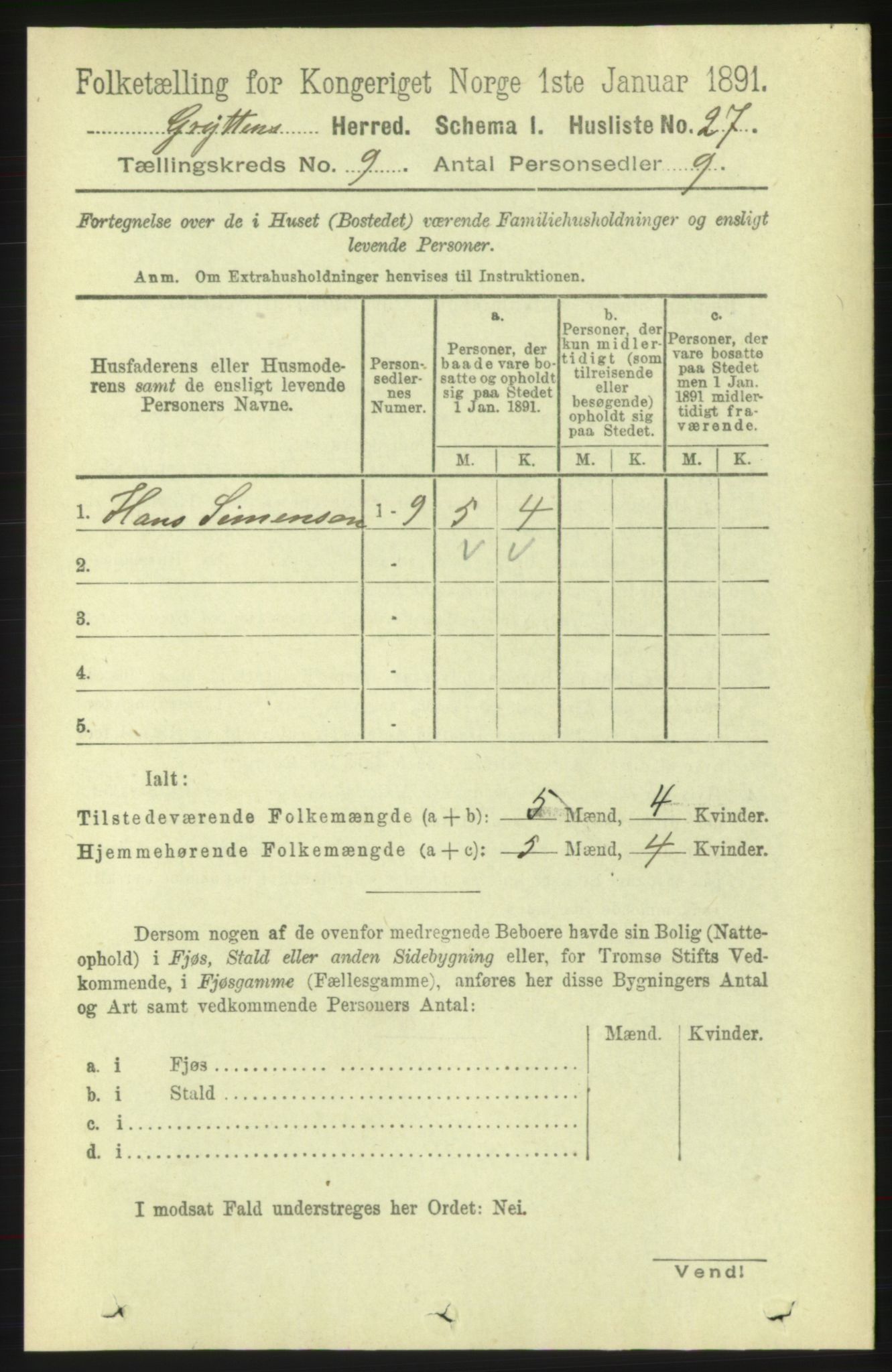 RA, 1891 census for 1539 Grytten, 1891, p. 3349