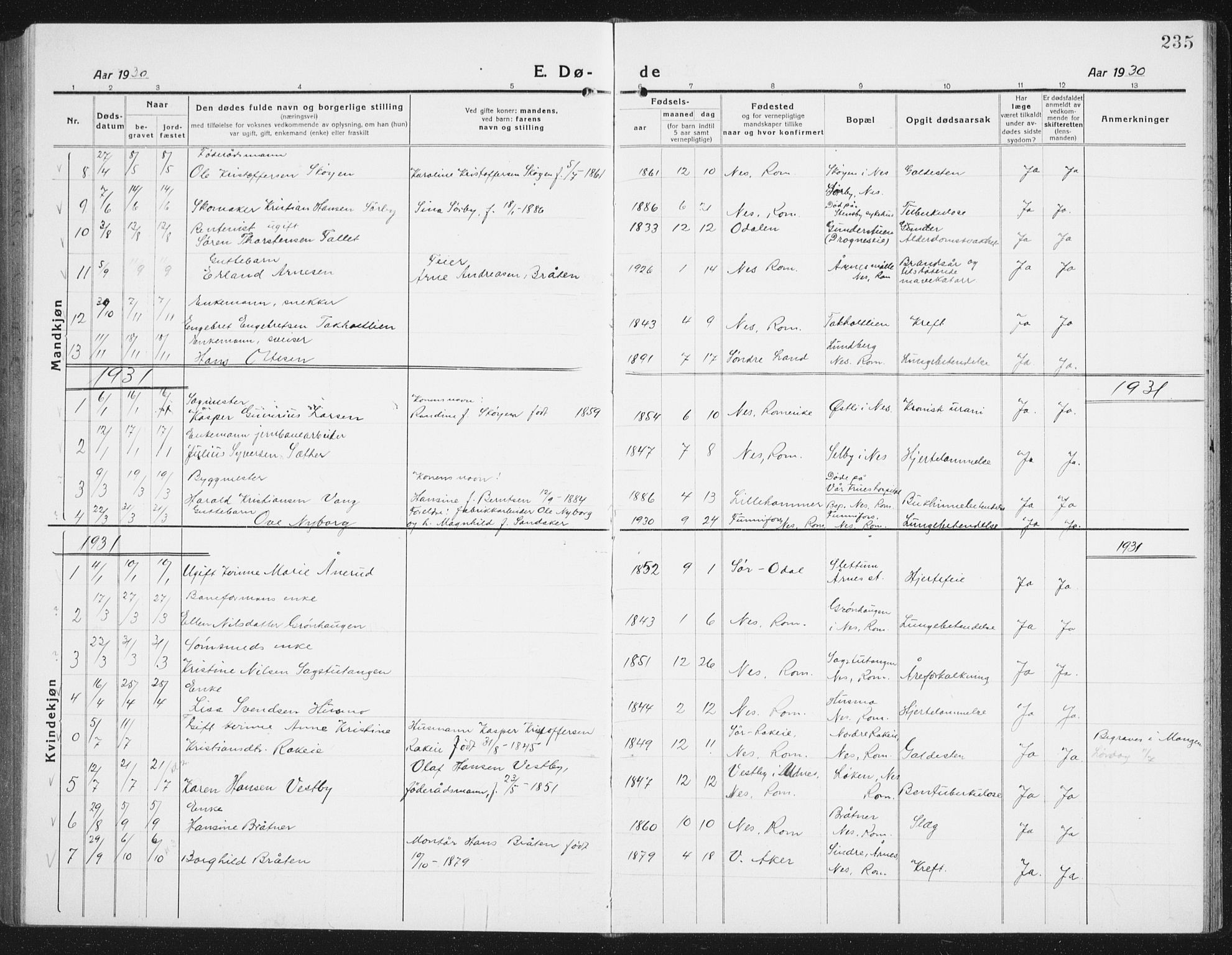 Nes prestekontor Kirkebøker, SAO/A-10410/G/Gc/L0002: Parish register (copy) no. III 2, 1915-1943, p. 235