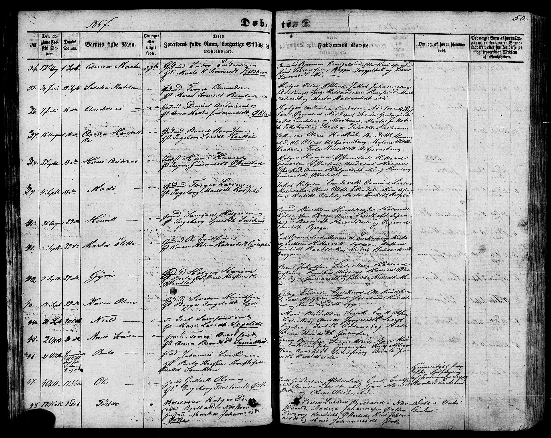 Skjold sokneprestkontor, AV/SAST-A-101847/H/Ha/Haa/L0008: Parish register (official) no. A 8, 1856-1882, p. 50