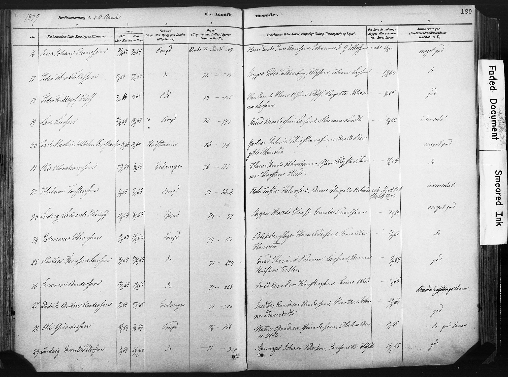 Porsgrunn kirkebøker , AV/SAKO-A-104/F/Fa/L0008: Parish register (official) no. 8, 1878-1895, p. 180