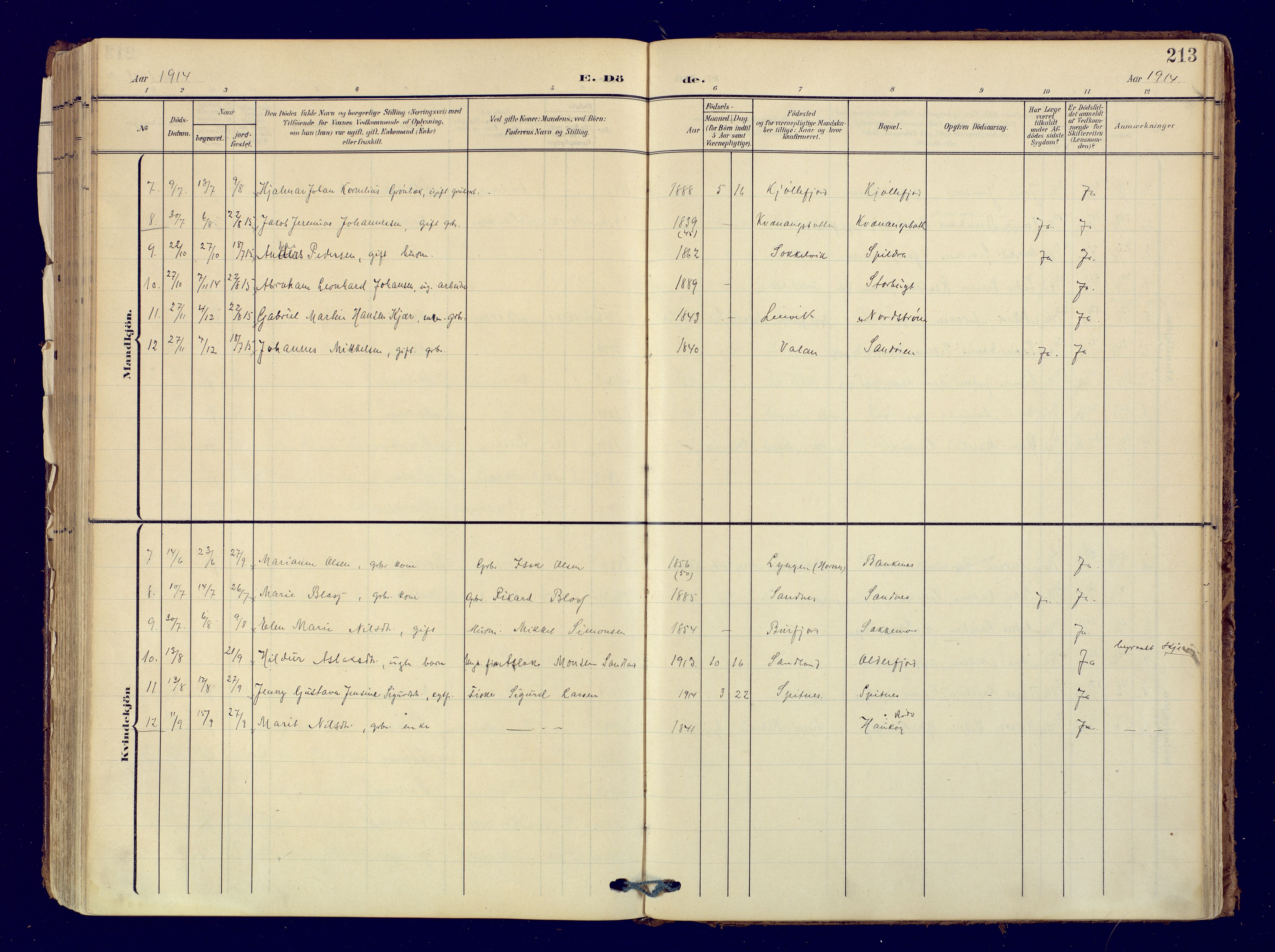 Skjervøy sokneprestkontor, AV/SATØ-S-1300/H/Ha/Haa: Parish register (official) no. 19, 1908-1936, p. 213