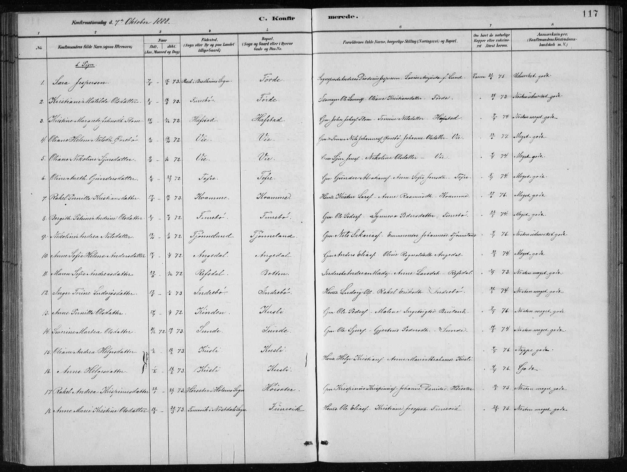 Førde sokneprestembete, AV/SAB-A-79901/H/Hab/Haba/L0002: Parish register (copy) no. A 2, 1881-1898, p. 117