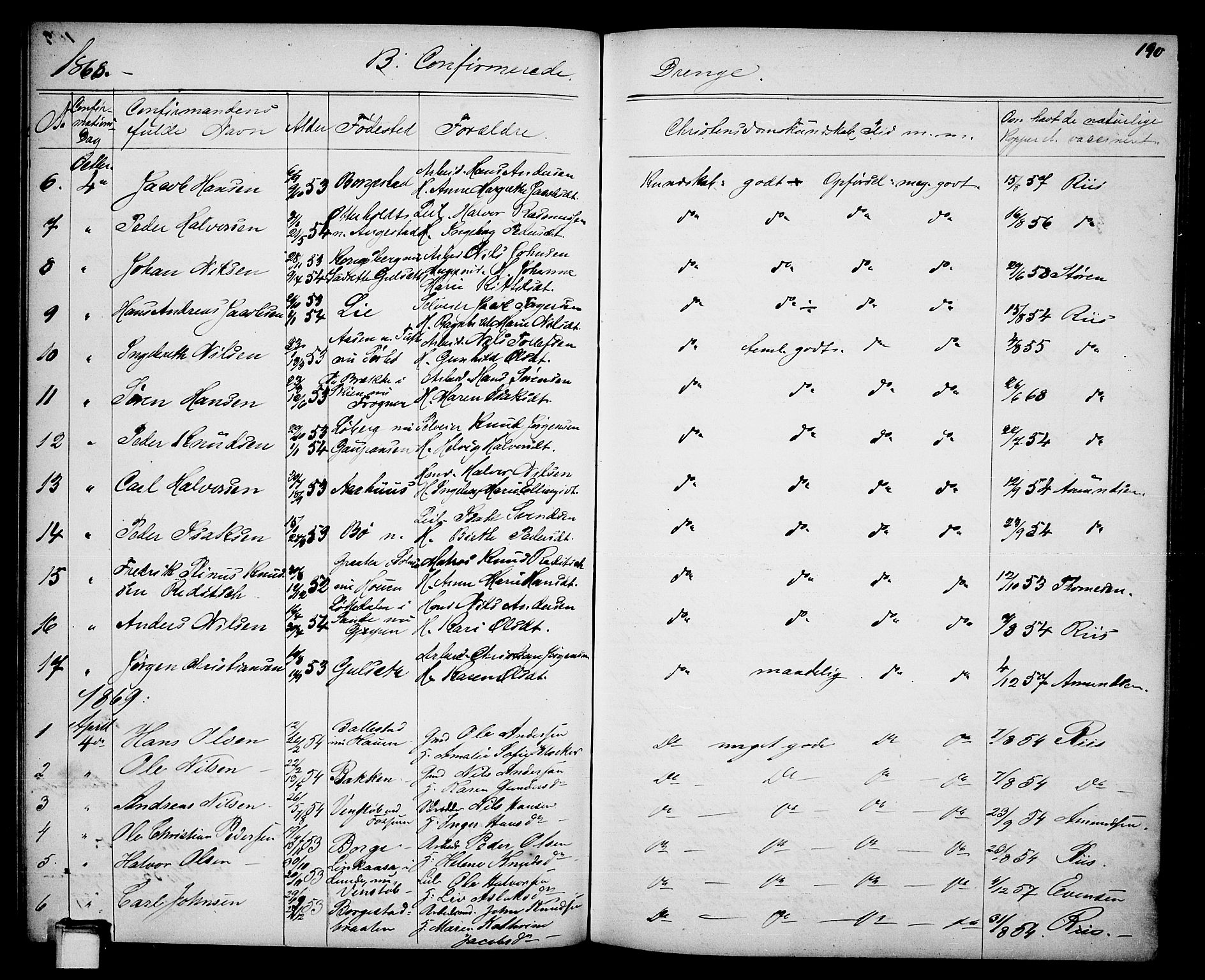 Gjerpen kirkebøker, SAKO/A-265/G/Ga/L0001: Parish register (copy) no. I 1, 1864-1882, p. 190