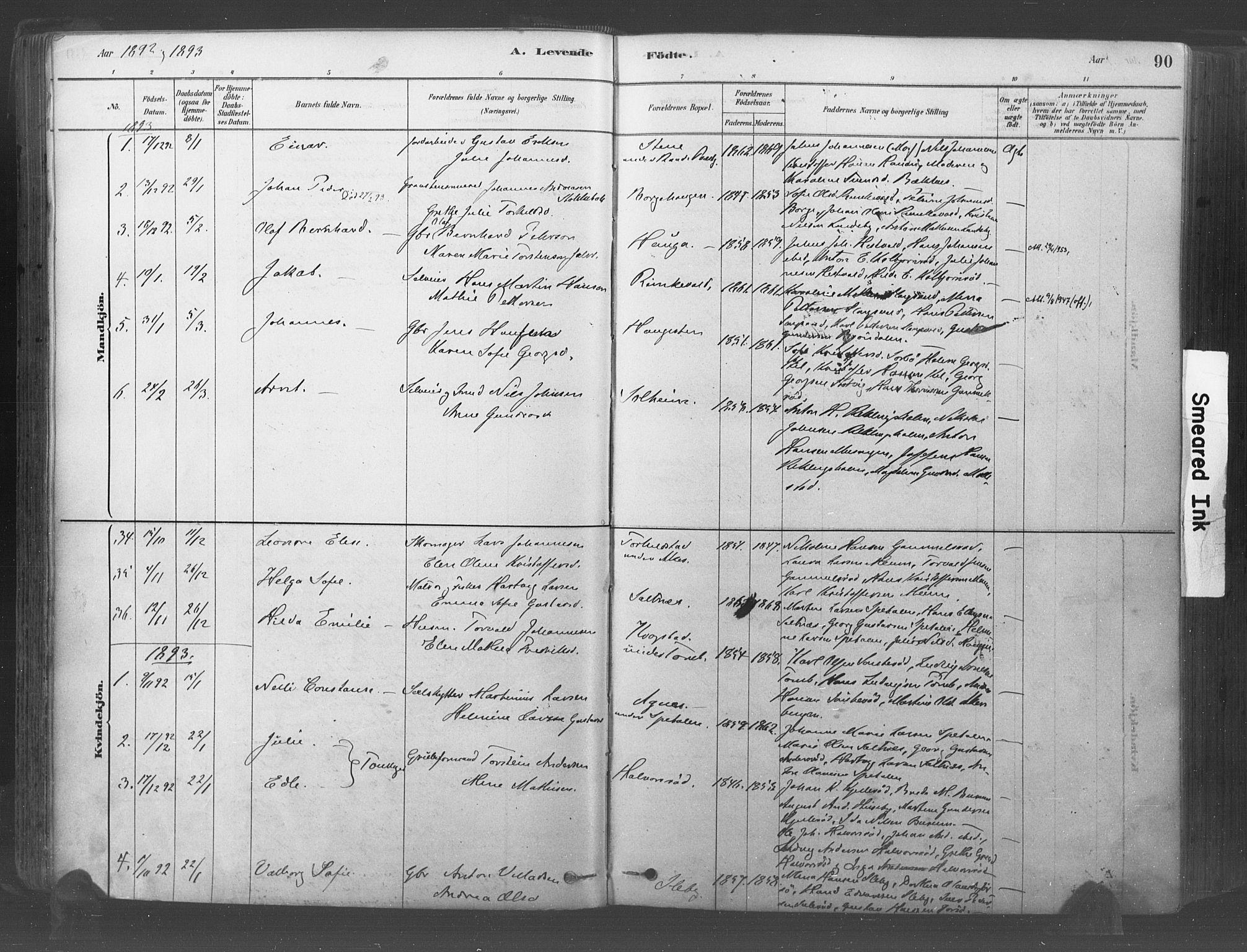 Råde prestekontor kirkebøker, SAO/A-2009/F/Fa/L0007: Parish register (official) no. 7, 1878-1902, p. 90