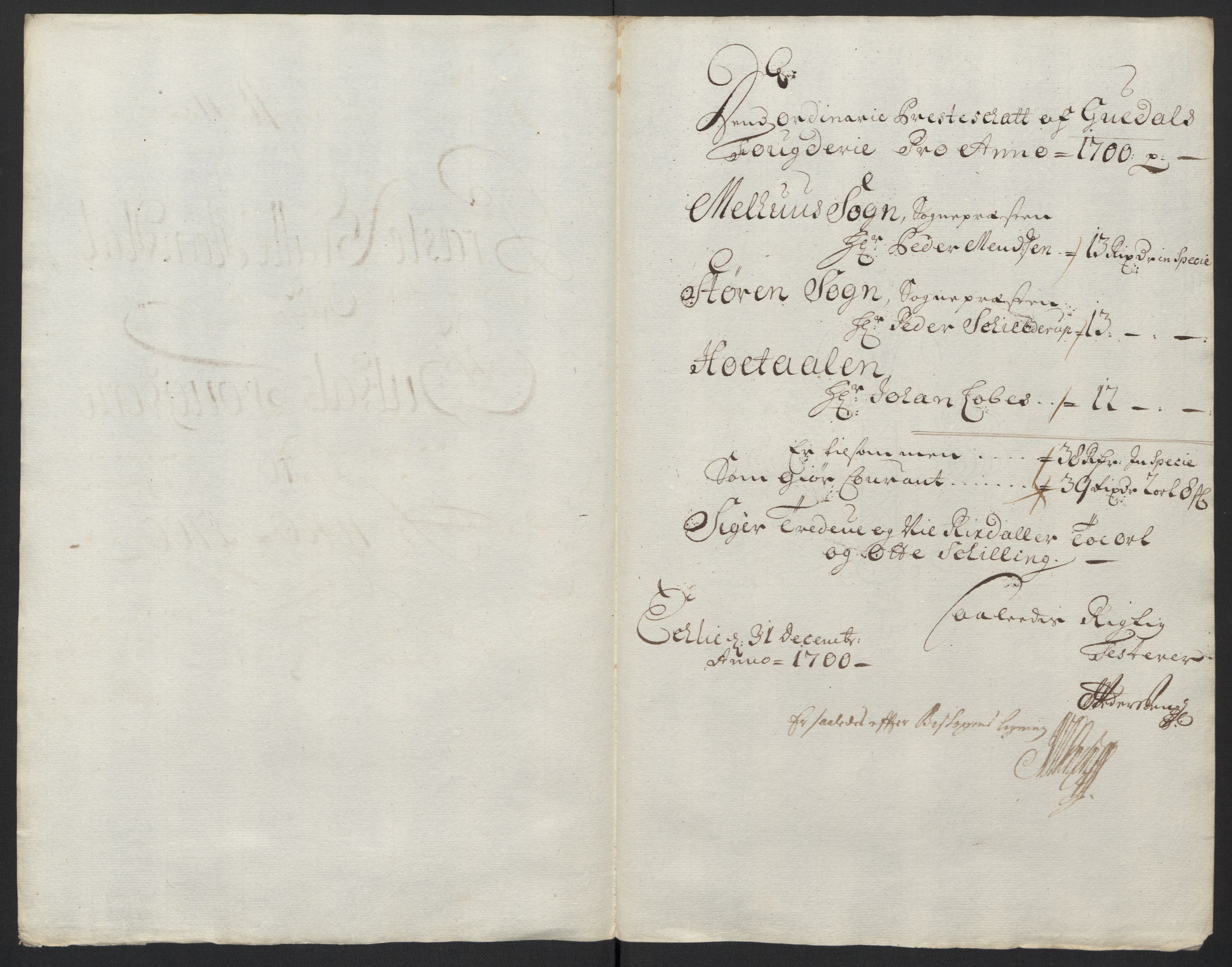 Rentekammeret inntil 1814, Reviderte regnskaper, Fogderegnskap, AV/RA-EA-4092/R60/L3950: Fogderegnskap Orkdal og Gauldal, 1700, p. 379